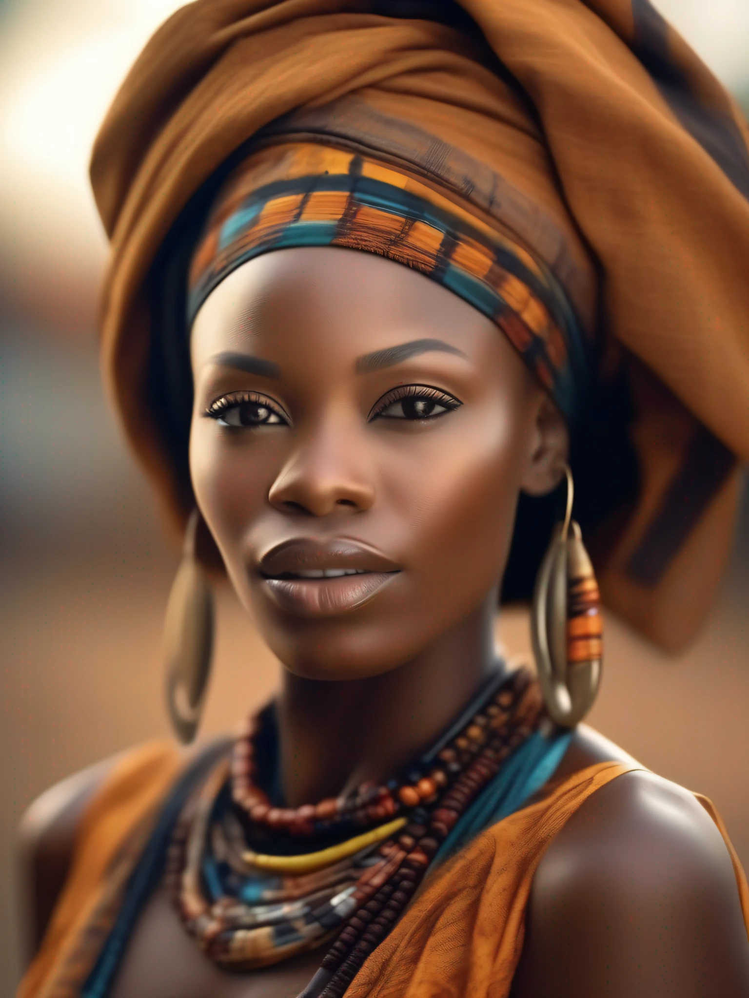 A realistic ethnic model image of Africa's most beautiful woman, Photography, Portrait Style, Inspired by Fashion and Beauty Photographers, Lens: 50mm, Medium Plane, Natural Lighting, 8K Resolution --auto