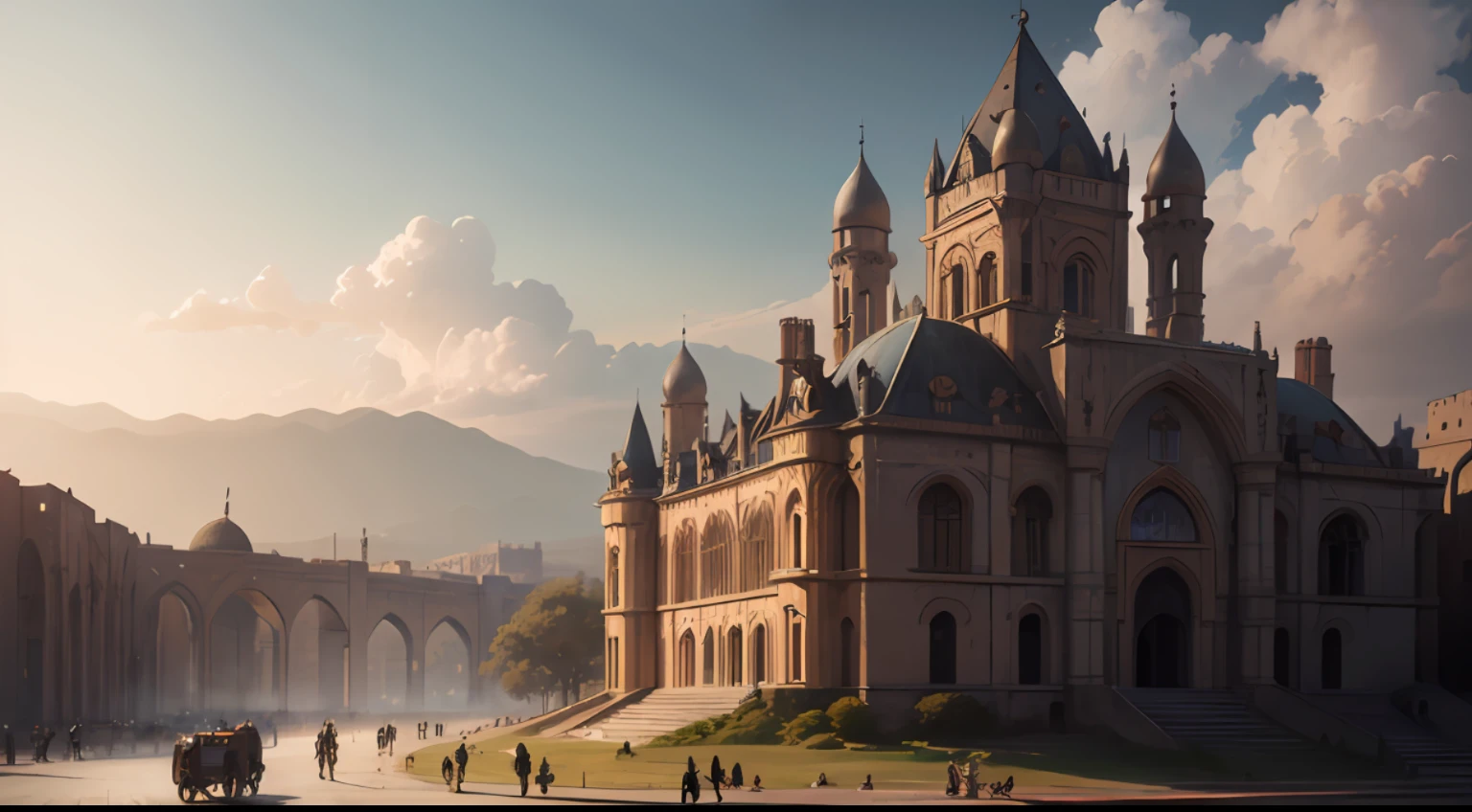 giants fighting humans in the middle many people standing in front of a castle on a hill, dramatic concept art, epic cinematic concept art, Martin Raphael Lacoste, large crowds of peasants, por Artur Tarnowski, Estilo de Raphael Lacoste, matte film illustration, arte conceitual medieval, background of the invading army, Procuro, cidadela de Erbil, a queda de Constantinopla --auto