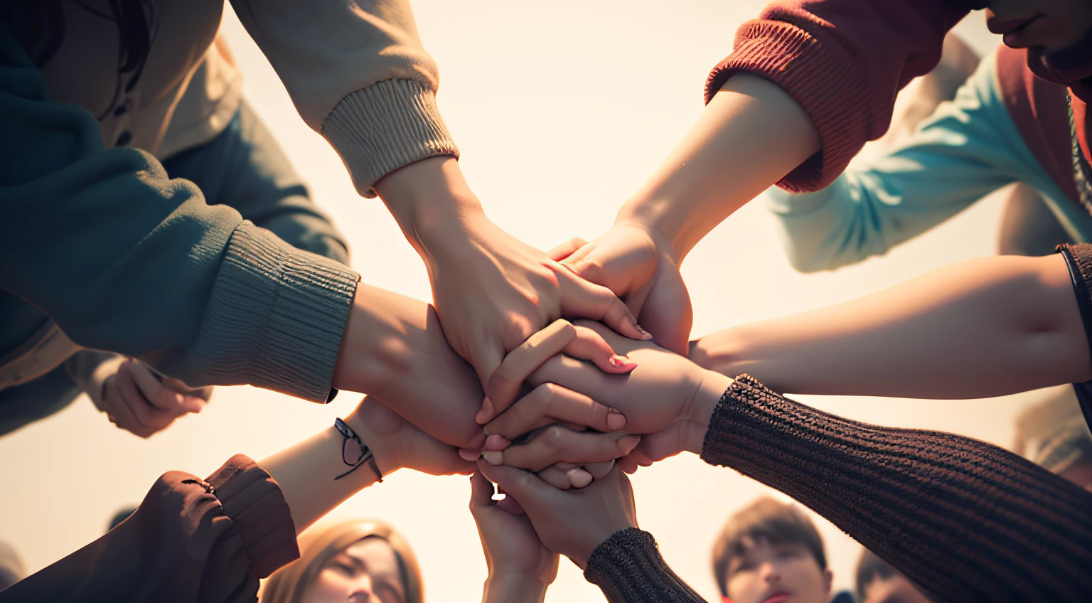 An image with a group of people holding hands, symbolizing unity and mutual strengthening through prayer. --auto