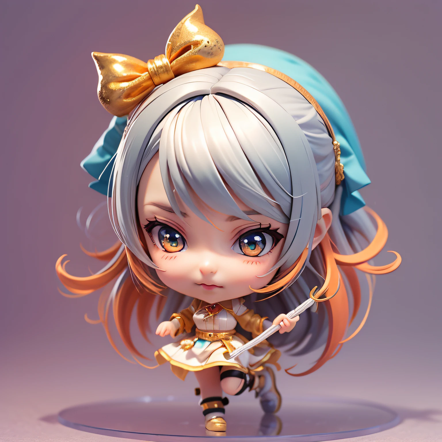 Girl Anime Figure, 3d Rendering by Hitoshi Homura, Trending with Polycount, Conceptual Art, Anime Style 3D, Stylized Anime, Cute 3D Anime Girl Rendering, Anime Girl Running, Anime Moe Art Style, Style as Nendoroid, Cute 3D Rendering, Anime Stylization, Anime girl with orange hair, anime girl running, young anime girl, chibi anime girl, cute!! Chibi!!!, anime girl, witch, girl in uniform, chibi girl, cute anime girl, anime chibi, cute anime girl portrait, anime girl, cute witch, anime girl with medium long hair, female anime character with orange hair, little devilish eyes, little devil tsundere, posing in white dress, chibi, Chibi cute, chibi, mini size, pretty girl, 2nd class, 3rd life, wizard girl, silver bracelet, silver accessories, silver ring, magic wand, gold wand, little tsundere, mouth looking a little angry, eyes looking a little angry, mouth slightly pursed, full body figure, full body, chibi figure, minifigure, turquoise cane, turquoise wand, magic wand, magical girl, mini size, mini