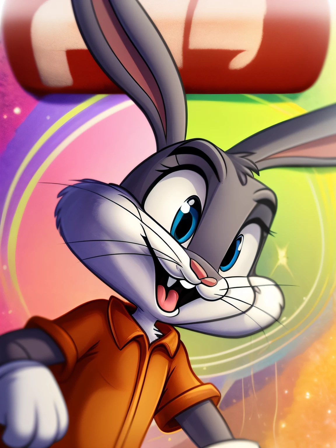 um close up do (personagem de desenho animado Perna Longa, Bugs Bunny), design de personagem animado, (Looney Tunes filme vfx), design do personagem completo, personagem de filme, Post-Production, desenho animado realista