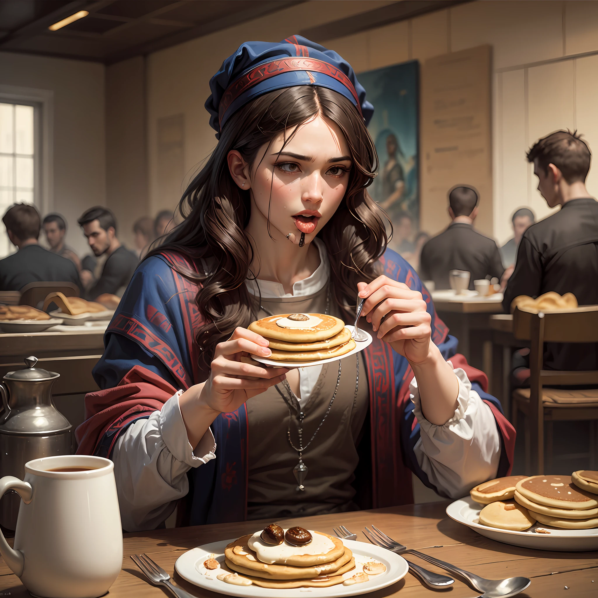 judas eating pancakes:1.1), biblical Art, hyper detailed, oil painting --auto --s2