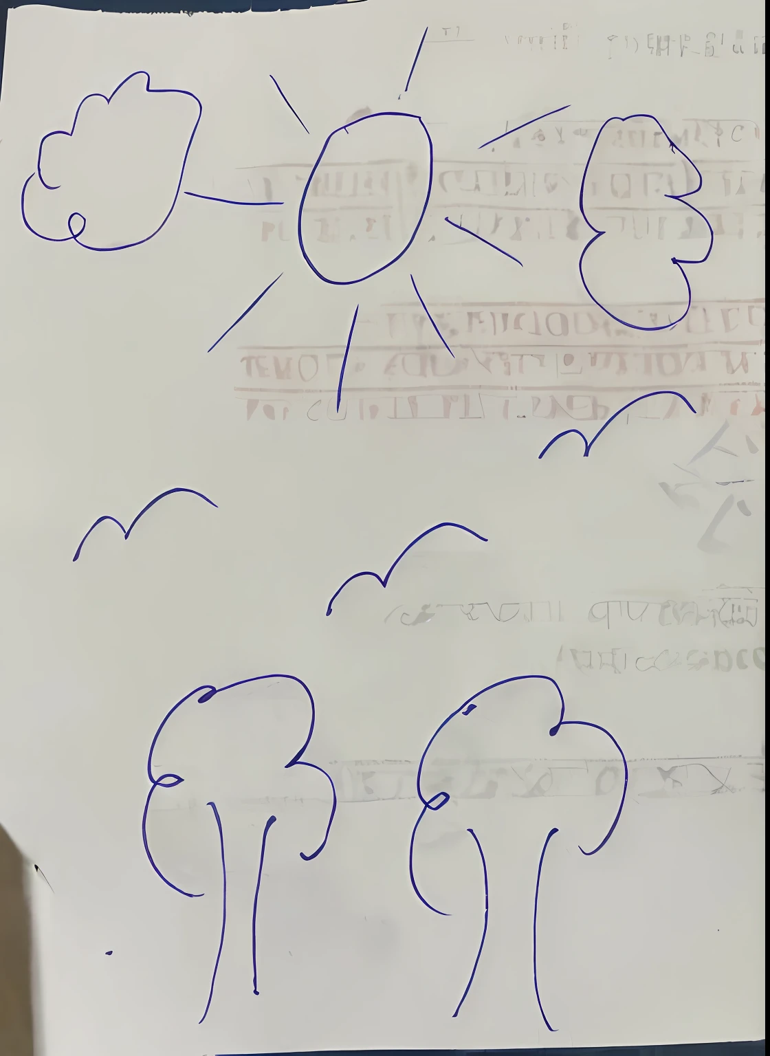 a close up of a piece of paper with drawings on it, desenhado em papel manteiga branco, desenho simples, based on 's drawing, accurately drawn details, a childawing, desenho infantil, wing, on atebook page, Doodle em sala de aula, drawn with a single line, hand - drawn animation, desenhado em papel, desenho em papel, desenho de livros infantis