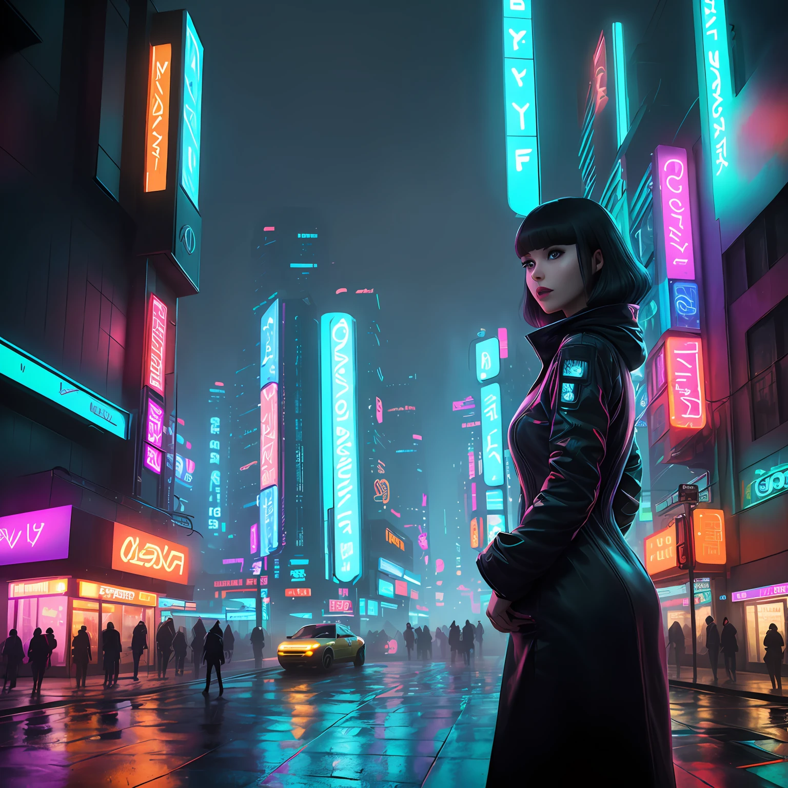 cyberpunk girl, distopic city, neon lights, --auto