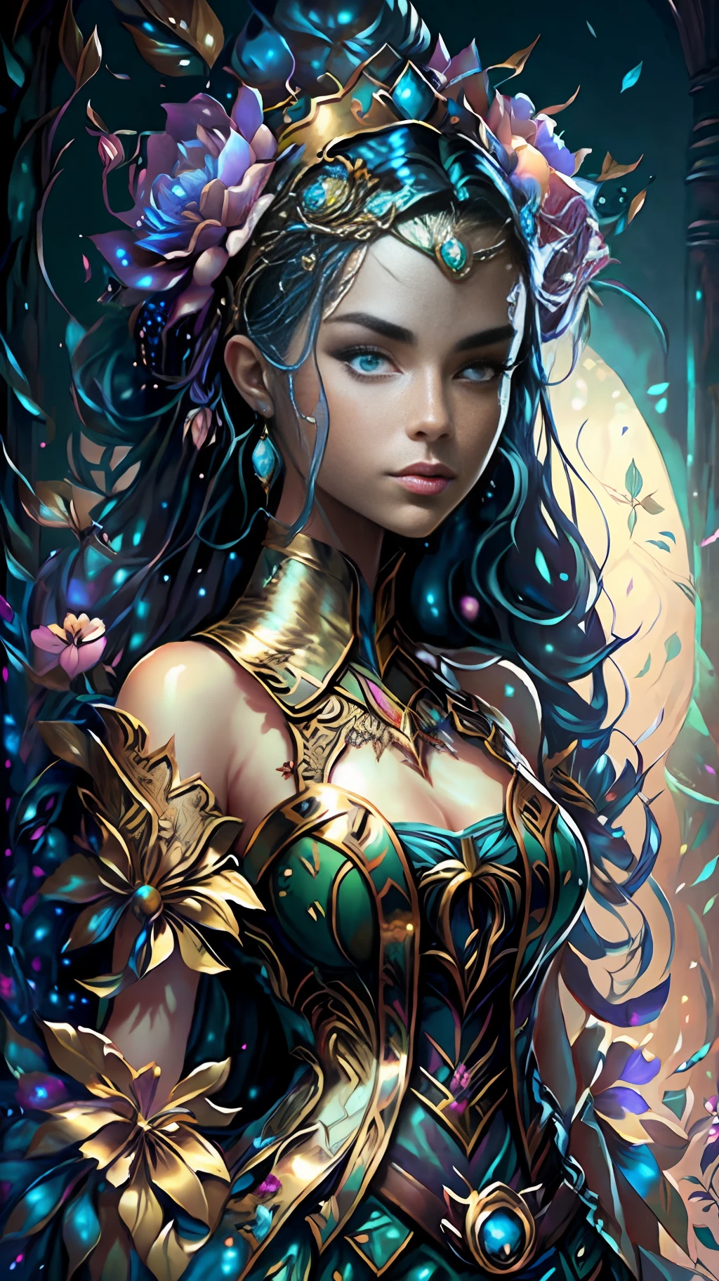 An overview of an exotic gardin, de exuberantes plantas y flores, hermosa elegante mujer con un vestido de alta costura en encajes estilo filigrana, Beautiful dress design, fantasy art behance, Fantasy style art, Detailed fantasy art, Fantasy art style, detailed fantasy digital art, Epic Fantasy Art Style HD, digital fantasy art ), epic fantasy art style, fantasy art illustration, epic fantasy style art, epic fantasy digital art style, detailed digital 2d fantasy art, ojos color nuez caramelo, detallado finamente intrincados, vestido largo hiperdetallado, manos perfectas afinados, nariz y boca finamente detallados, rostro perfecto, detallado finamente, pulido, Suave, limpio, sin inperfecciones, The most beautiful woman in the world, perfectamente bien definida, hermosa fantasia de mujer, mujer super hermosa de fantasia muy real, demasiado hermosa fantasiosa para ser real,