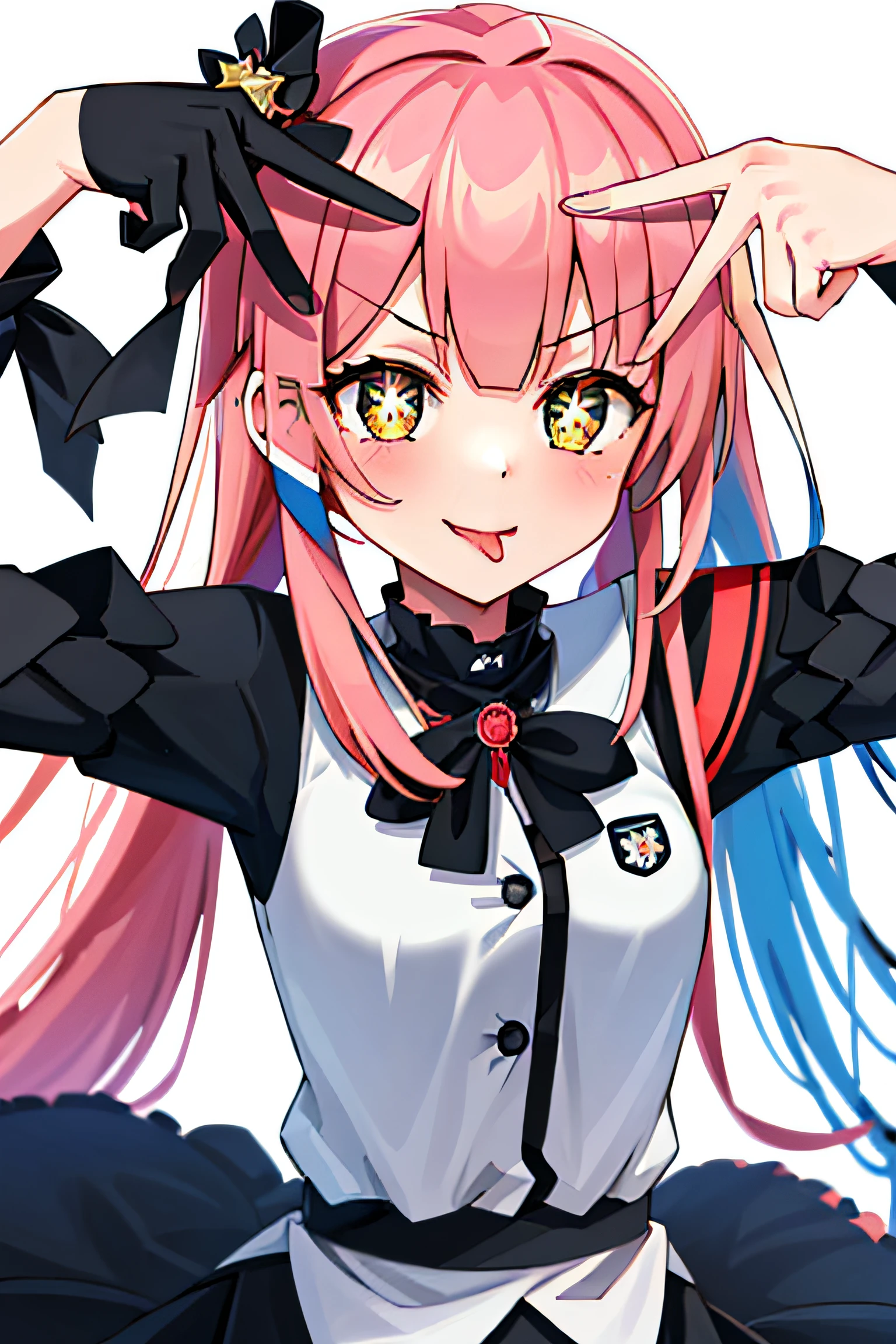 Anime girl with pink hair and black bow tie posing for a picture ...