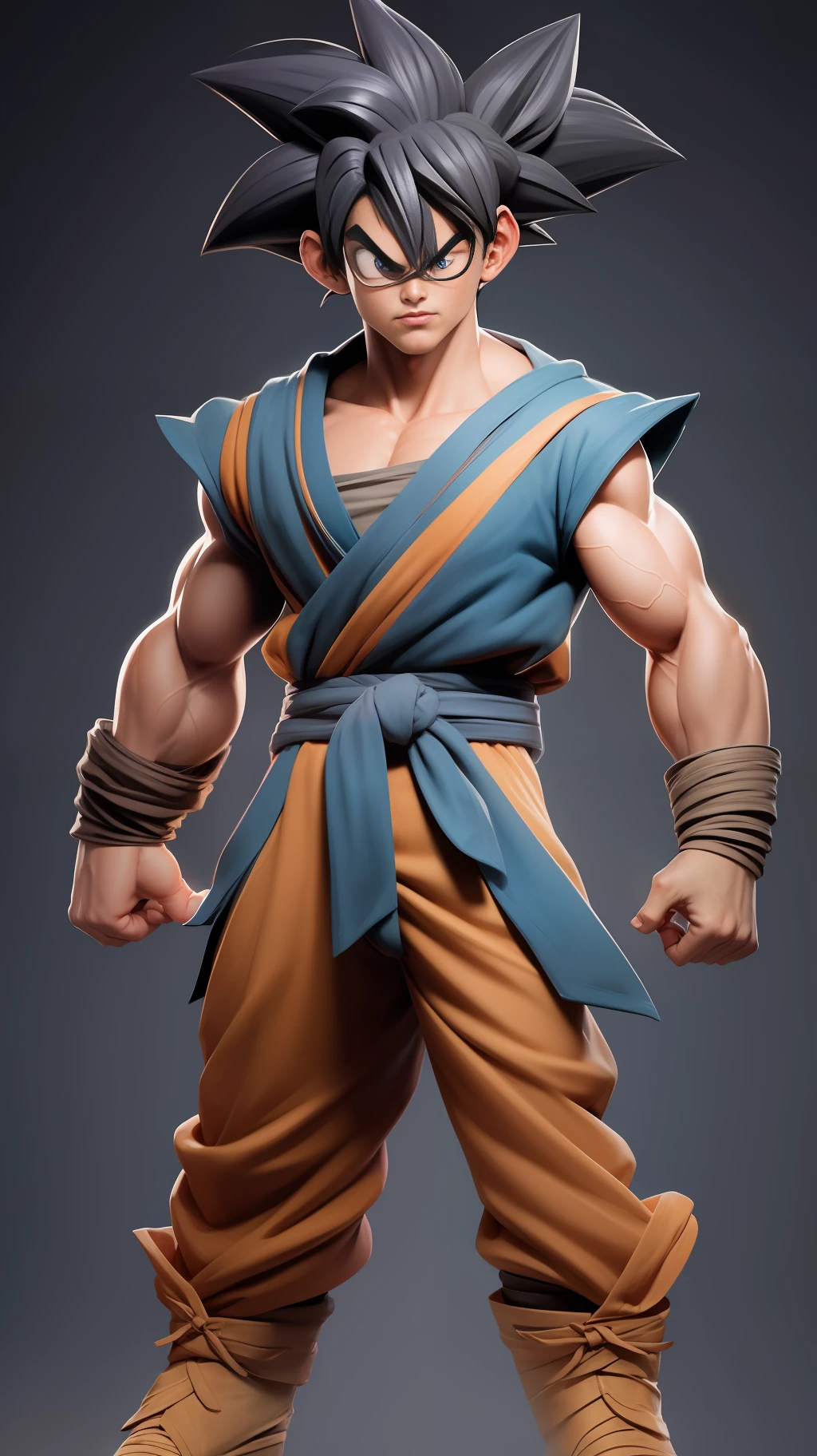 Full length photography of Real life Goku, realistic, detailed, perfect, perfect eyes, detailed face, black hair