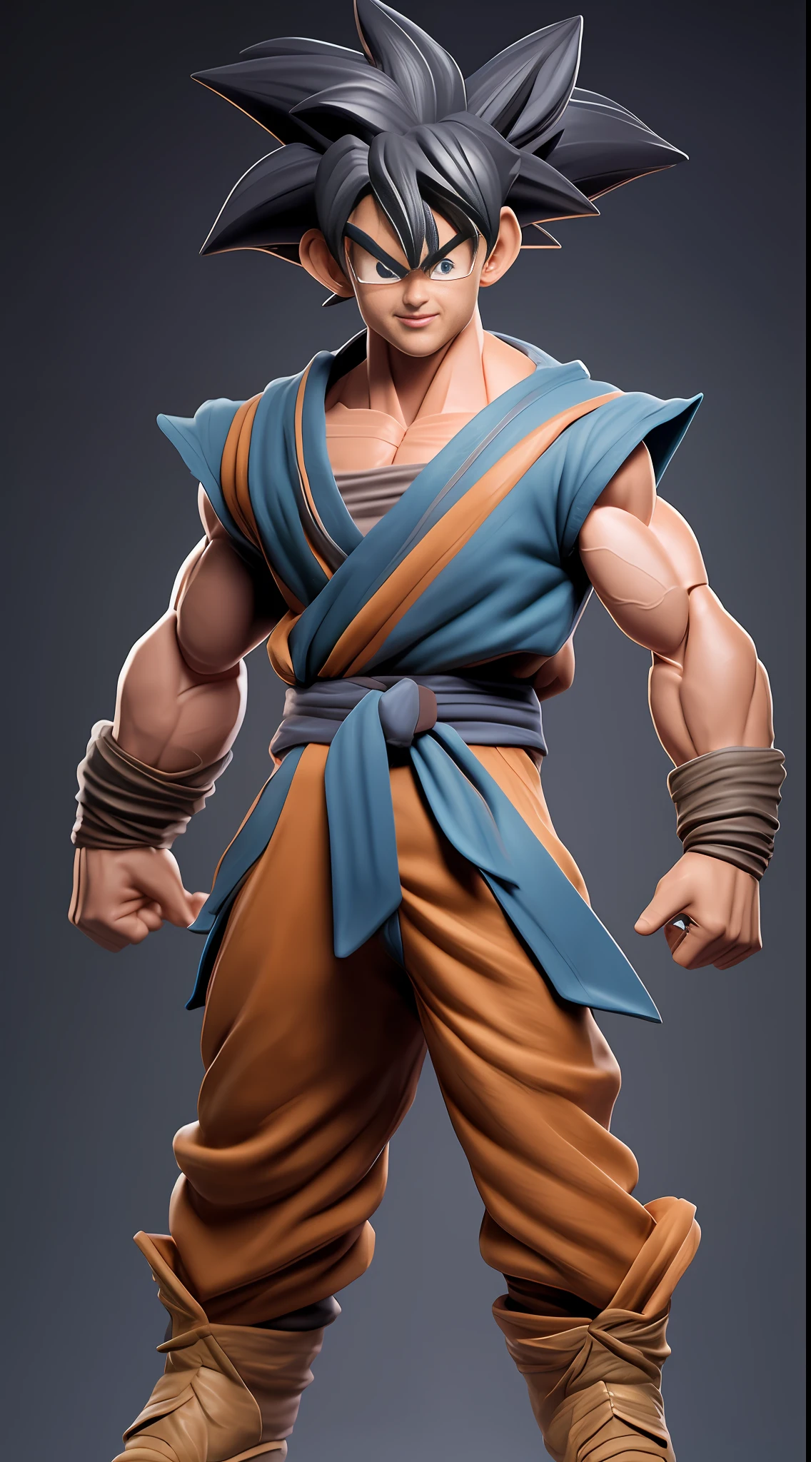 a close up of a toy figure of a man with a blue shirt and brown pants, photorealistic human goku, 3 d render character art 8 k, muscular character, high detail iconic character, highly detailed character, super detailed render, colored zbrush render, hyperdetailed fantasy character, human goku, 3 d character render, character render, for hire 3d artist