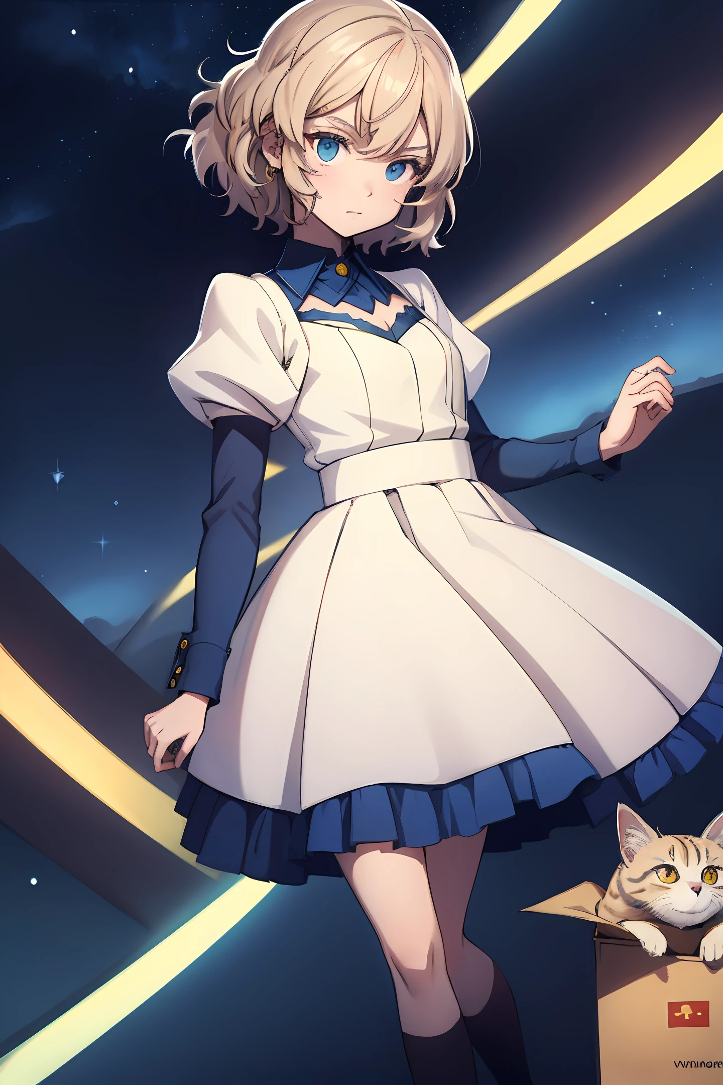 Mulher,bruxa, cabelo castanho,vestido azul marinho, sapatos vermelhos, kiki delivery, Flying in a starry sky, Harry Potter, magia, estrelas,gatos