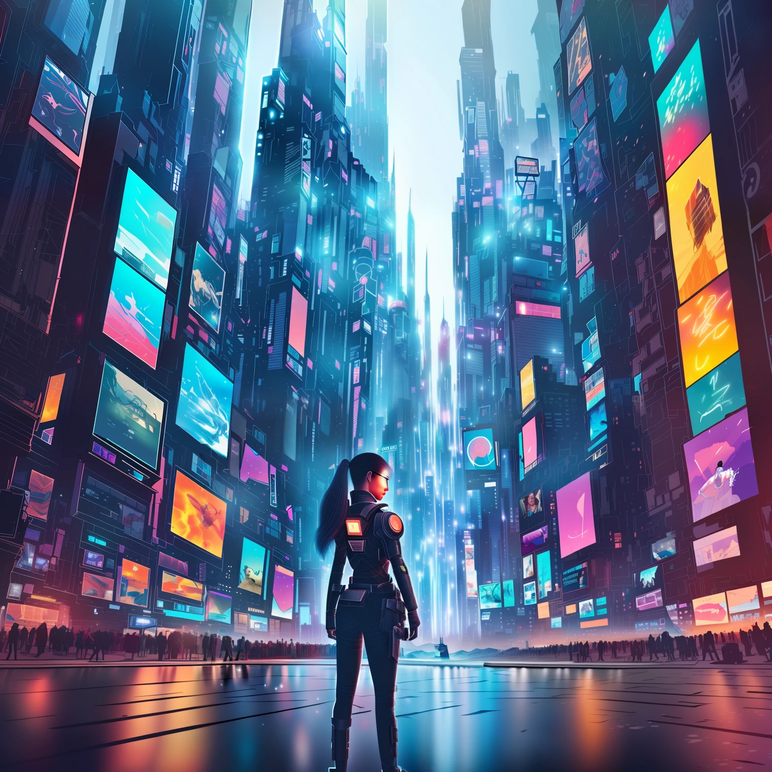 cyberpunk girl, with big guns, burning distopic city, neon lights, --auto