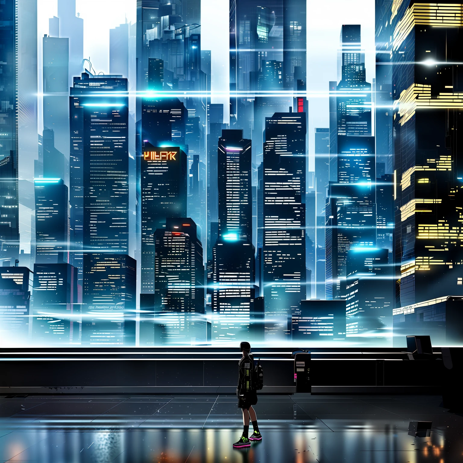 cyberpunk girl, with big guns, burning distopic city, neon lights, --auto