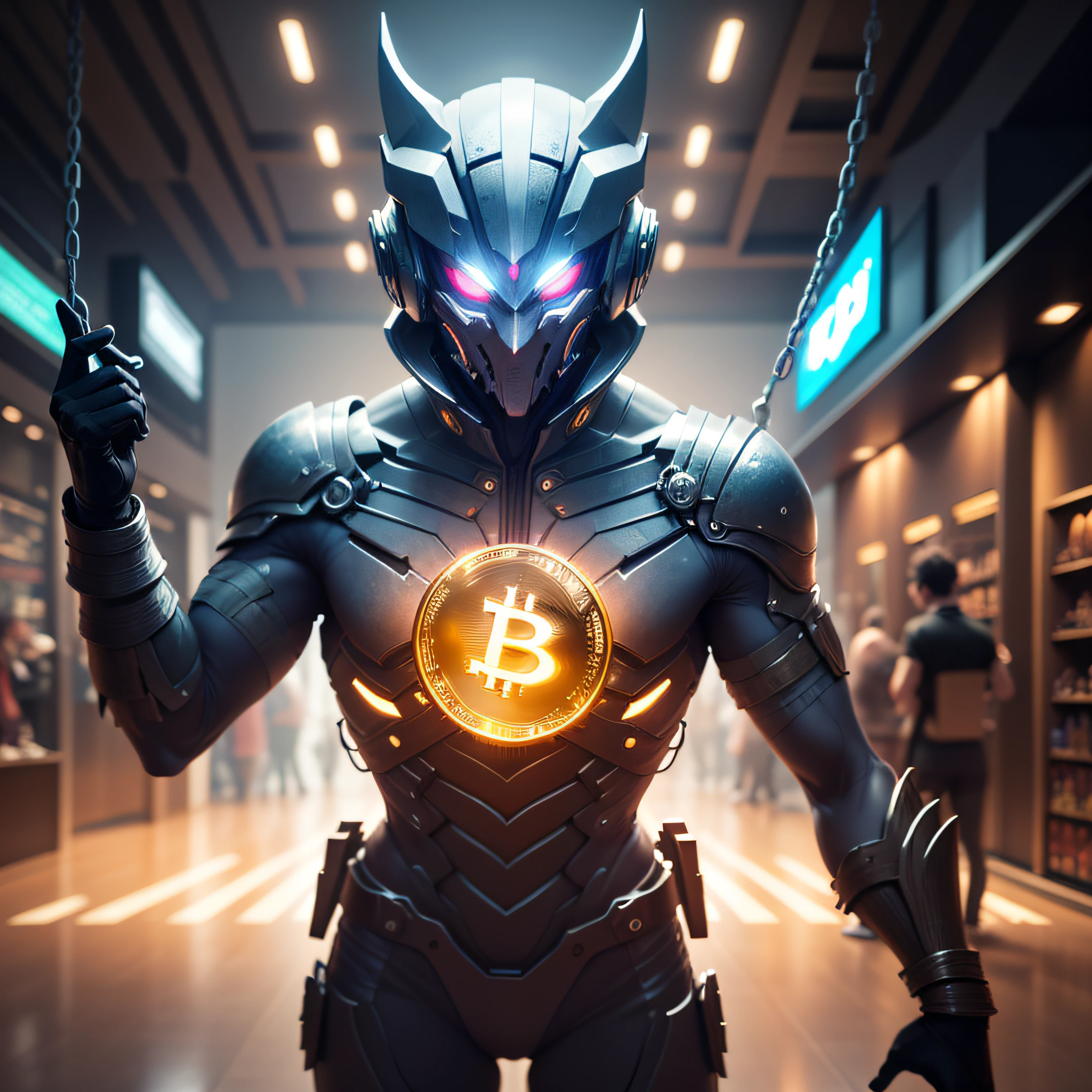 In an advanced digital future, Cryptocurrency has become the predominant form of financial transaction. Etherius, o personagem principal, is a cryptographic entity that takes the form of a humanoid being whose body is composed of complex mathematical symbols and patterns. Each Etherius NFT is unique, displaying subtle variations in its design that mirror the swings of the cryptocurrency market. Com um brilho intenso e uma paleta de cores vibrantes, Etherius personifies the digital financial revolution that permanently changed the world. --auto