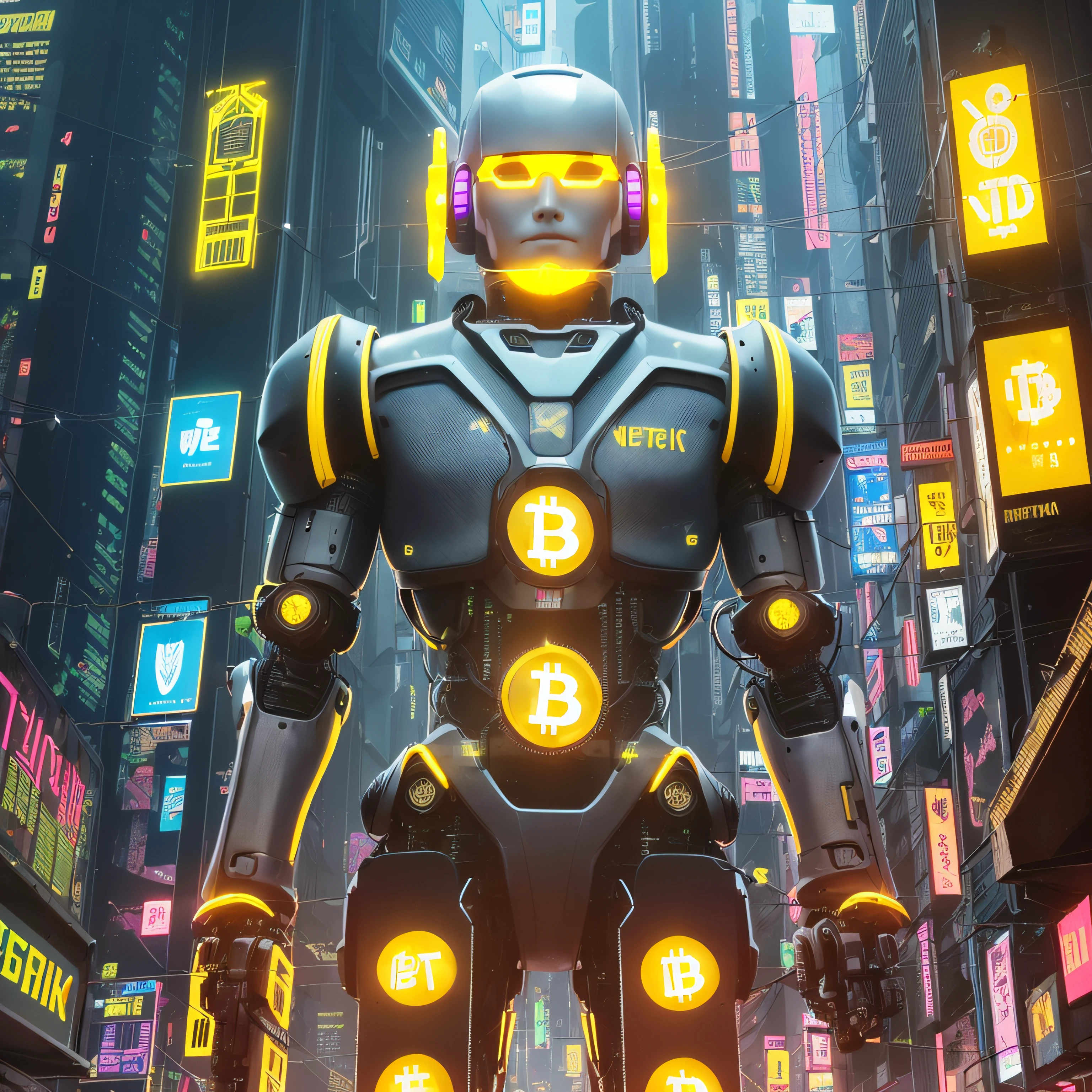 Num mundo digital futurista, Cryptocurrency has become the main form of financial transaction. Etherius, a cryptographic entity, takes the form of a humanoid being with a body composed of complex symbols and mathematical patterns. Each Etherius NFT is unique, displaying subtle variations in its design that reflect the fluctuations of the cryptocurrency market. Com um brilho intenso e cores vibrantes, Etherius is the embodiment of the digital financial revolution that has irreversibly altered the world. --auto
