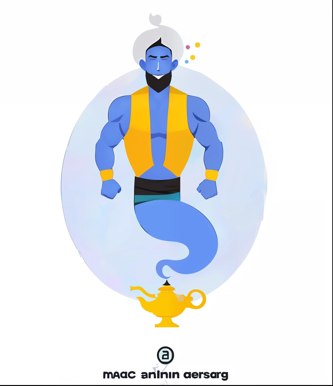 a cartoon genie with a magic lamp on his head, flat vector graphic, djinn homem genio masculino, human hybrid djinn, anthropomorphic character, djinn azul, male djinn man demon hybrid, Personagem humanoide, professional vector graphic, Caractere DND, avatar para o site, svg illustration, handsome prince of persia, simple and clean illustration