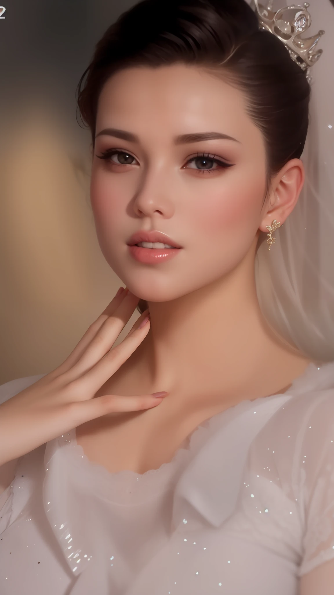 melhor qualidade, obra-prima, (realista: 1.2), 1 menina, , ,Frente, rosto detalhado, olhos lindos verdes, noiva, crown on the head, louro escuro, sexy, miss universo, beleza delicada,angelical, casamento