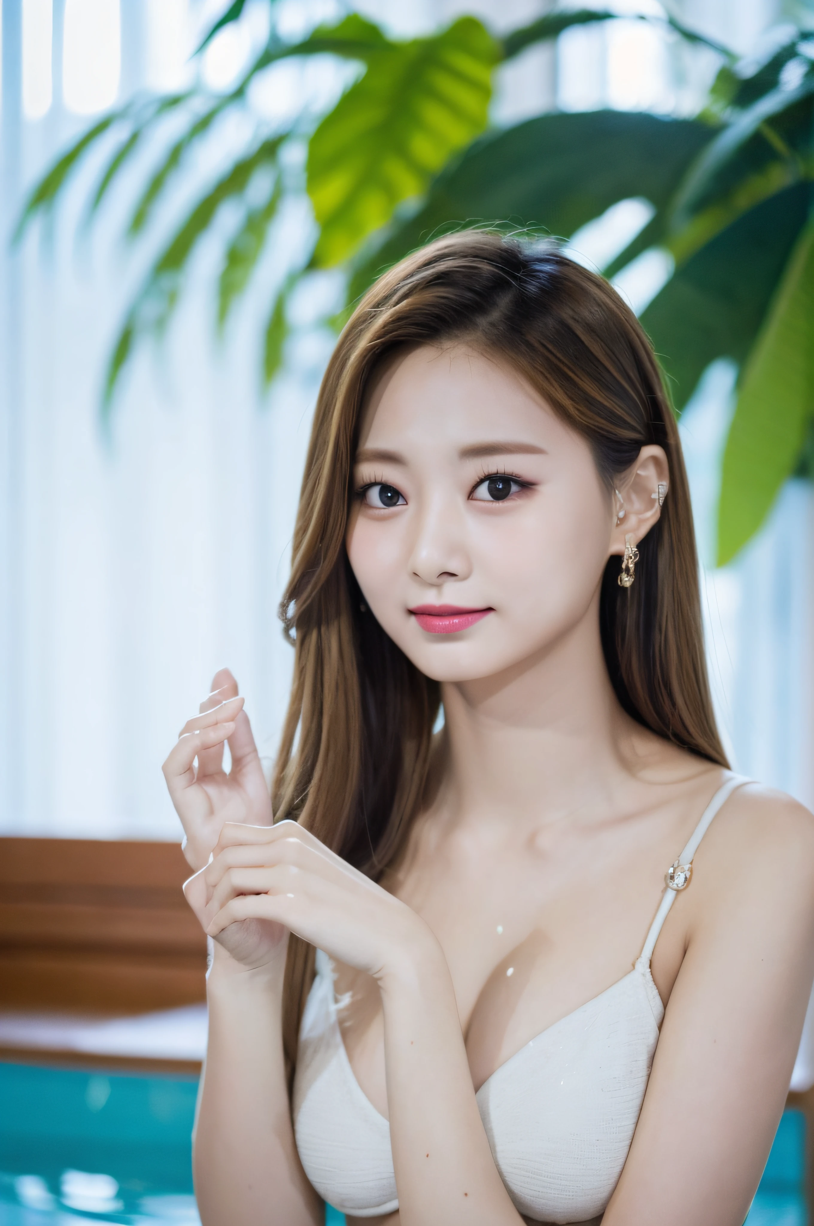 tzuyutwice、japanese girls、18yo girl、ple short hair、black Hair、bangs、BROWN EYES、Perfect figure、Sense of transparency、luster、gloss、modest chest、bikini、Guangyue、Burning body、hposing Gravure Idol、swimming pool、Beautiful feet、Strong sunlight、Nasty、Rain-drenched body、wet、actress、hposing Gravure Idol、Nogizaka Idol、korean idol