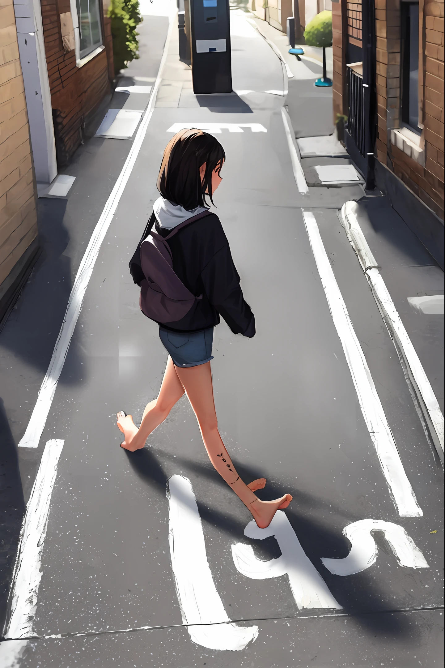 Feet drawing on a painted street