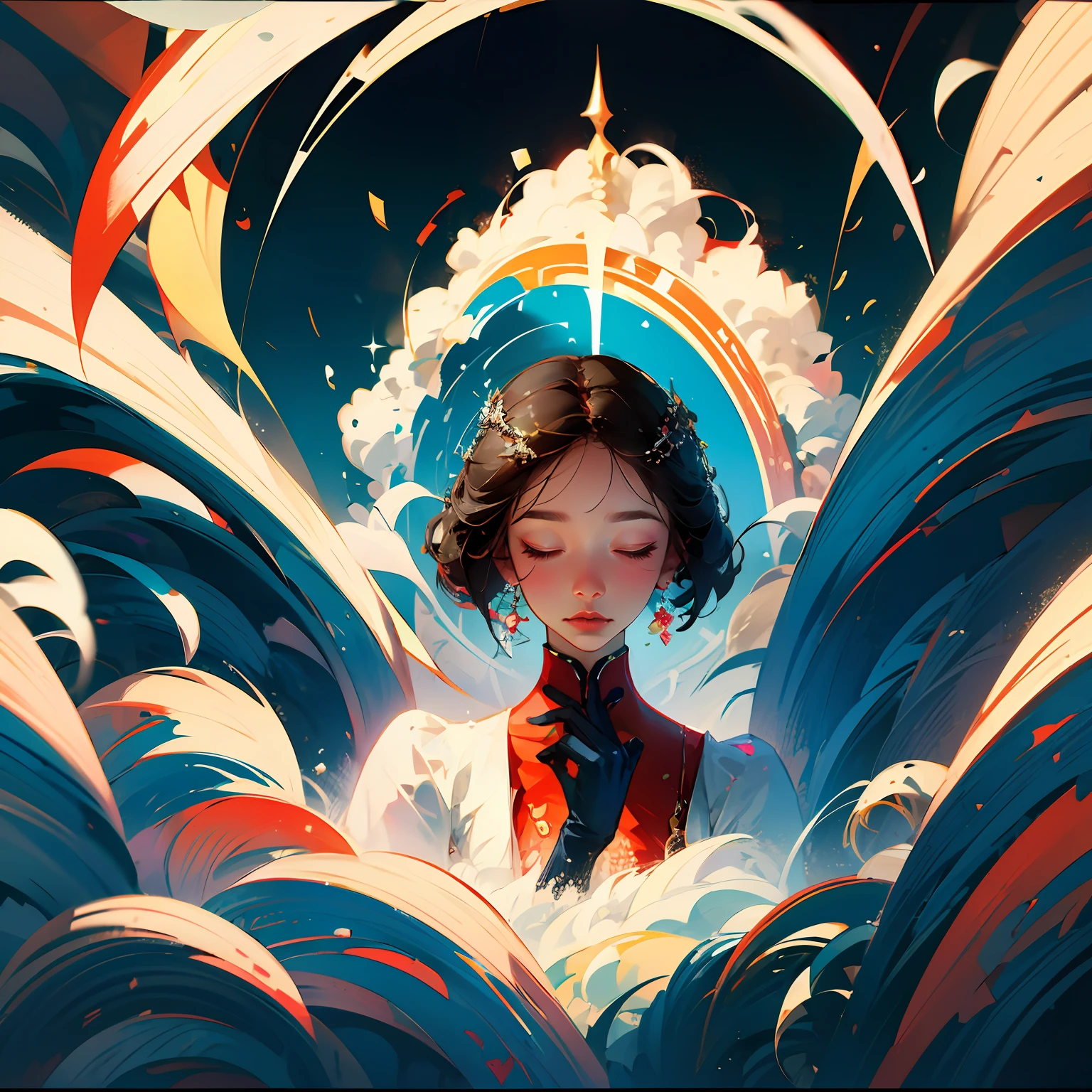 (masterpiece, best quality), 1girl, , closed eyes, upper body, splashing, abstract, psychedelic, --auto