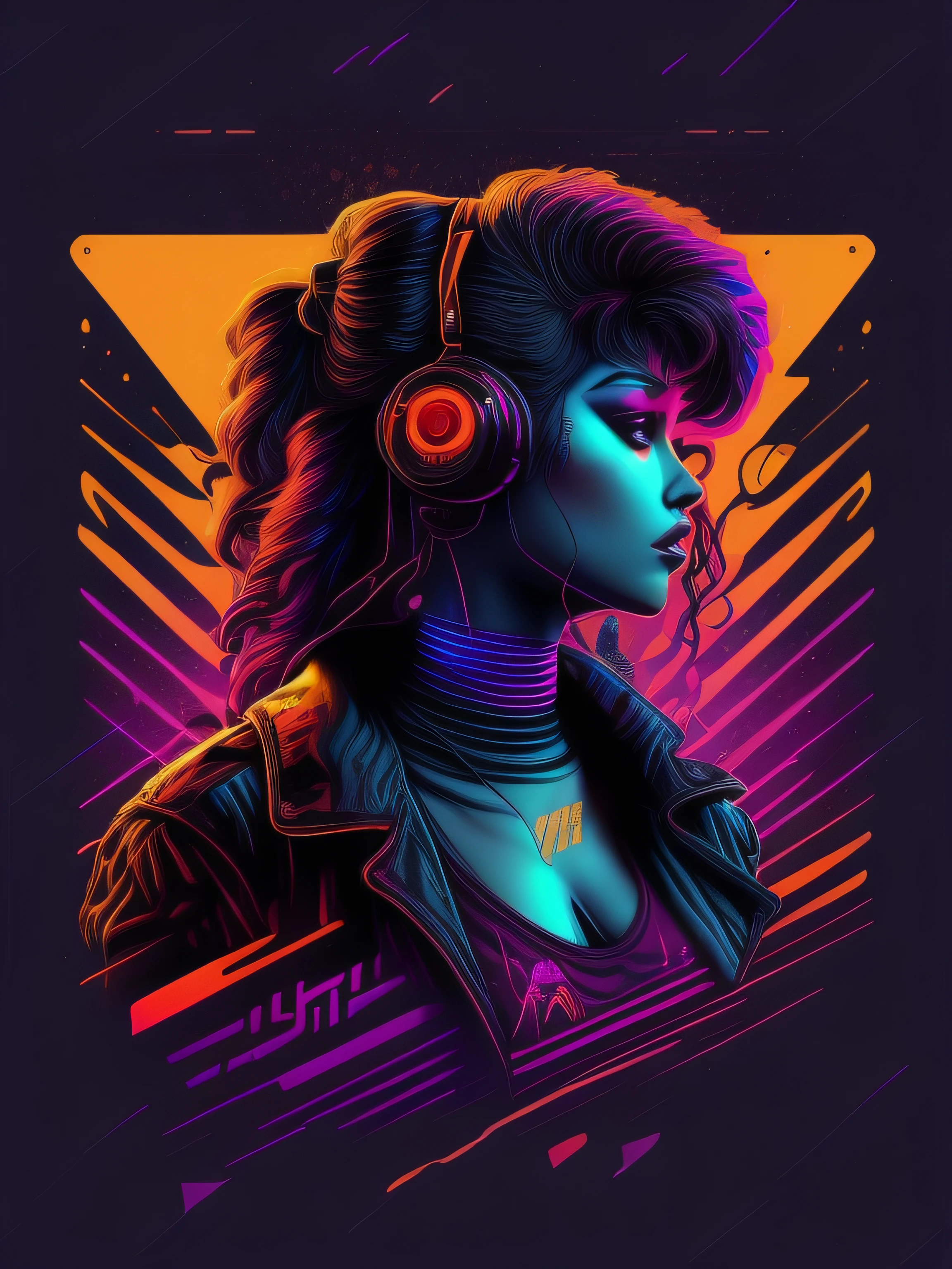 Hot Girl, car, vectorized, synthwave, purple blue red orange, bright neon colors on a dark background,