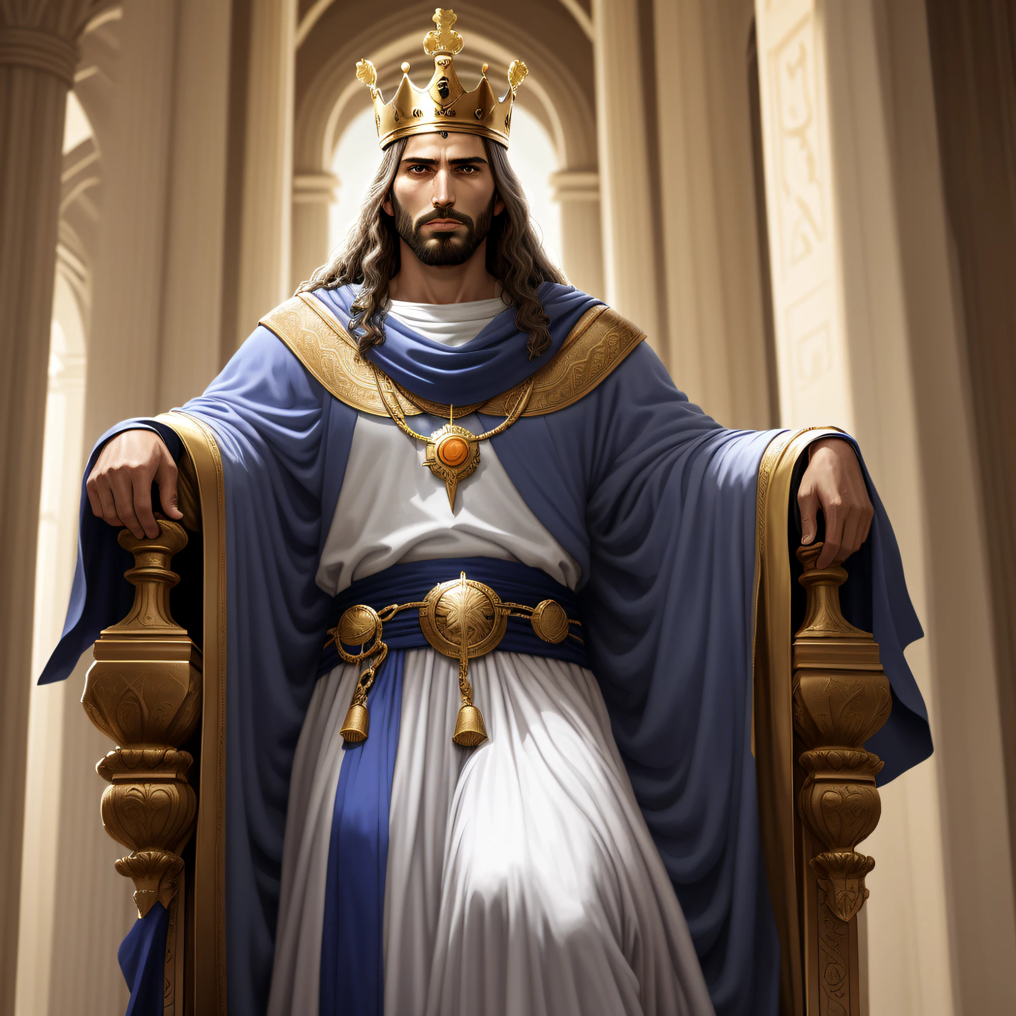 God Solomon, richest man of all sitting on a throne above the clouds, ultrarealist cloud