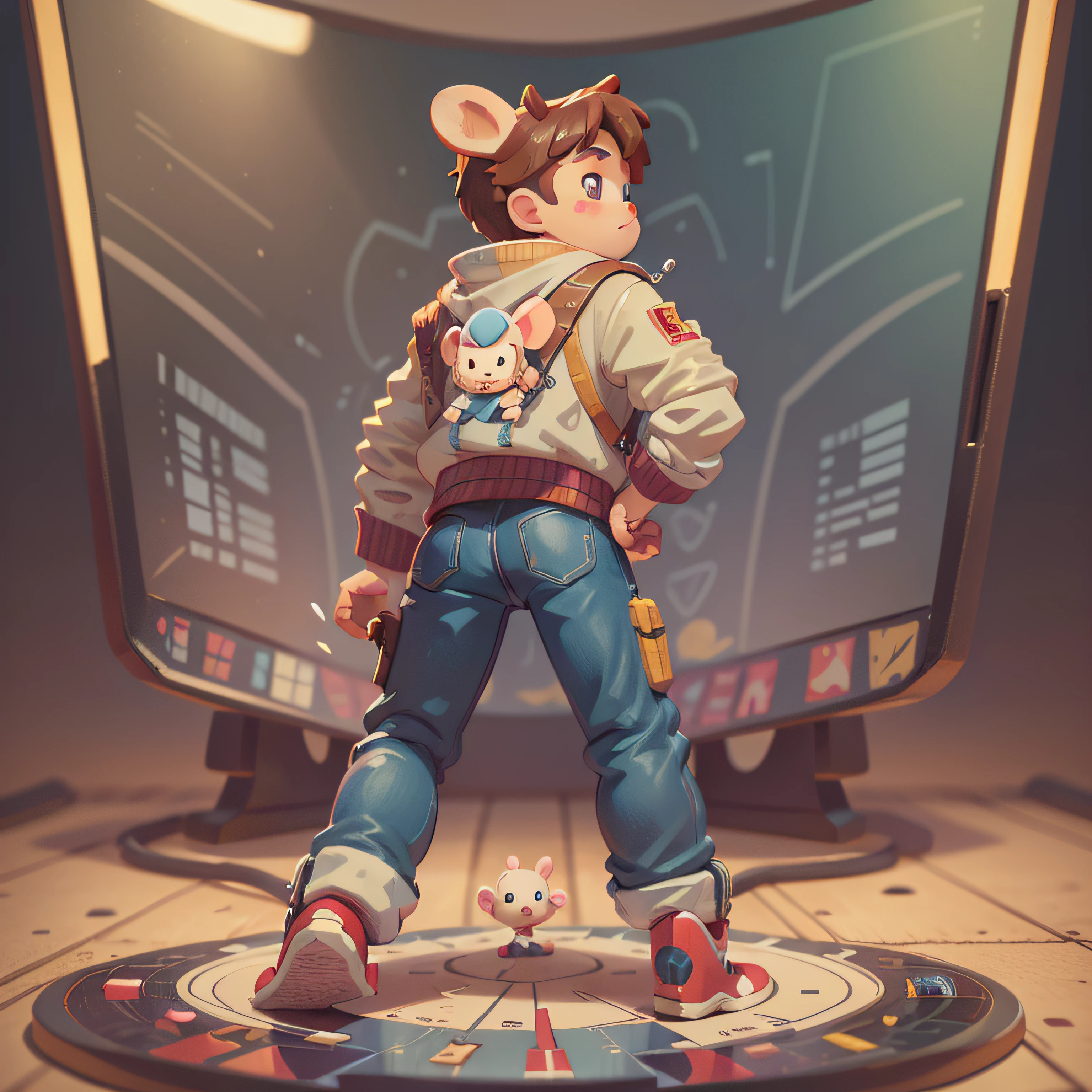 cute, chibi, mice, PFP, bigbadejo, portrait, masterpiece, 3D Rendering, Best Quality, Lots of Detail, (plain background), (vinyl toy figurine), (perfect hands), (high detailed hands), (full body), male,(marty mcfly), (back to the future movie),action pose