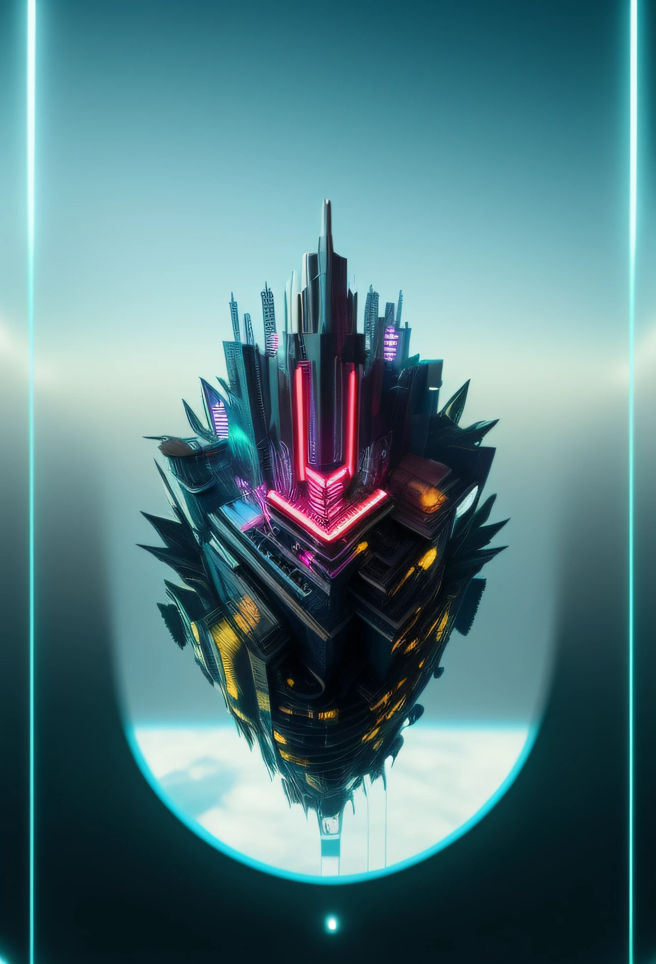 a close up of a futuristic city with a neon tower, style hybrid mix of beeple, 3 d render beeple, in style of beeple, beeple style, beeple!!, beeple artwork, beeple |, beeple masterpiece, artem demura beeple, artgem and beeple masterpiece