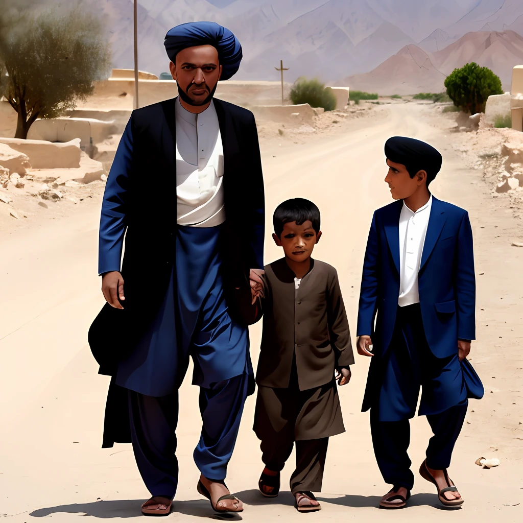 make 4 pictures from afghanistan the father with children --auto