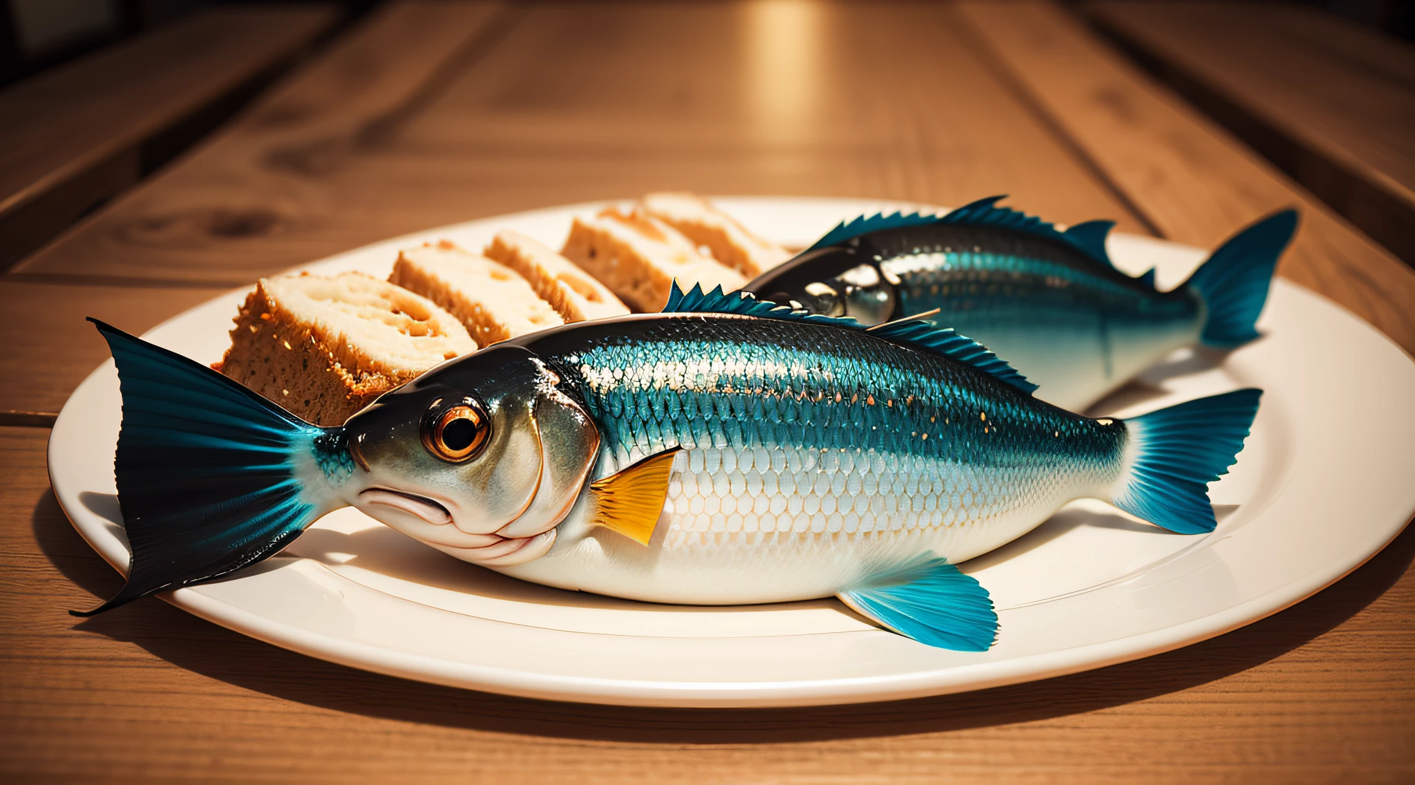 (Detailed description) (Ultra resolution) 5 loaves and 2 fish on a table --auto