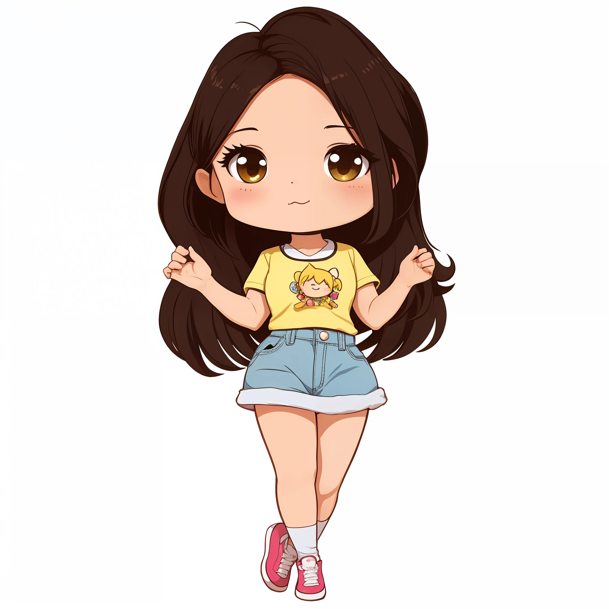 menina dos desenhos animados e uma camisa rosa, estilo Chibi, personagem bonito dos desenhos animados, estilo bonito dos desenhos animados, menina Chibi, em estilo cartoon, Cartoon style illustration, arte dos desenhos animados, estilo de arte bonito, desenho animado bonito, Chibi, charicatura, personagem bonito, full body cute young lady, estilo de arte dos desenhos animados, advanced digital chibi art, menina kawaii bonito, cartunesco bonito