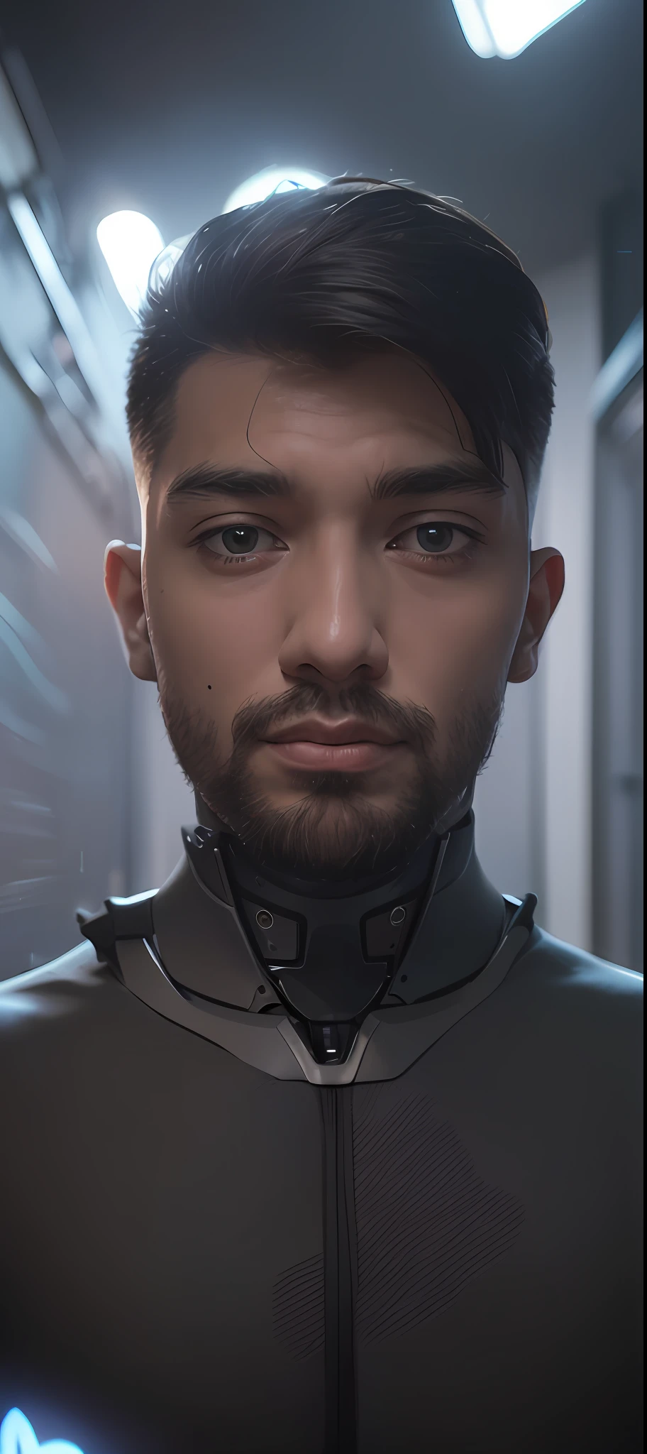 "Imagine a hybrid being, Result of the fusion between human and advanced technology. This being has a highly detailed cybernetic body, with futuristic and aesthetic elements. Its appearance is a perfect combination between human characteristics and technological elements, conveying a sense of power, Innovation and evolution. Integration with artificial intelligence gives this being extraordinary capabilities, como processamento de dados em alta velocidade, Instant access to expanded information and skills. His presence is imposing and captivating, representing the potential of the fusion between humans and technology to reach a new level of existence."