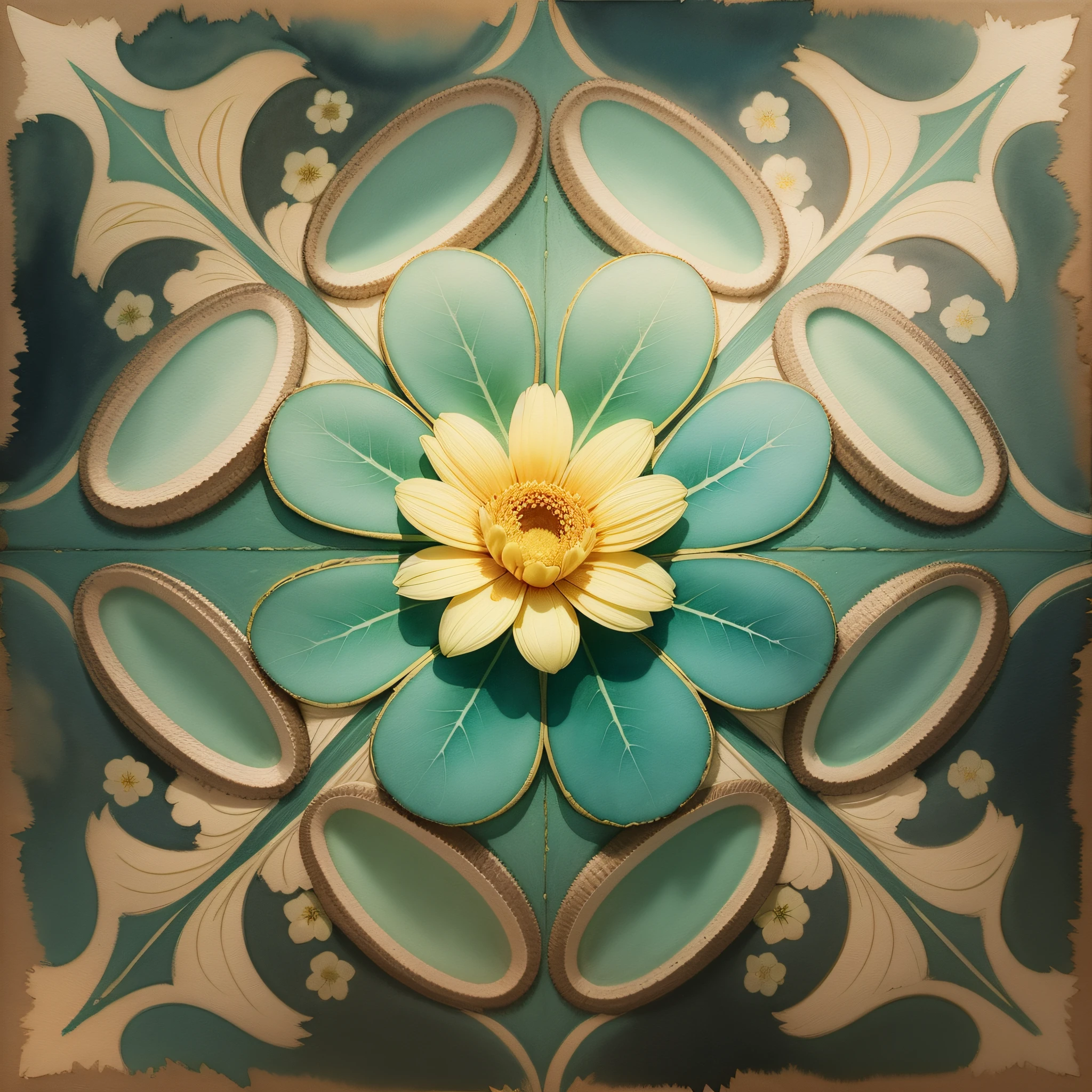 dreamy watercolor floral pattern, yellow dominant --tile