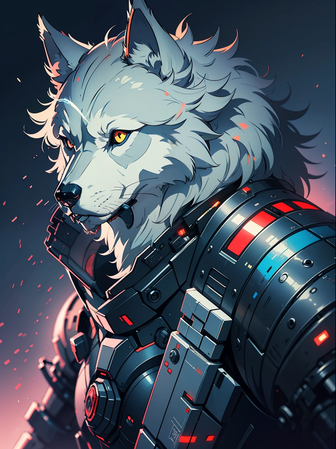 Wolf, wolf head,cybernetics, [(mechanical parts, technology, cyberpunk, robotics), master art, concept art, technical sketch.], (best, quality, digital art, details, technical),Toshiaki Takayama, mechanical engineer ,Twitter, wan person, solo ,Heng Z.