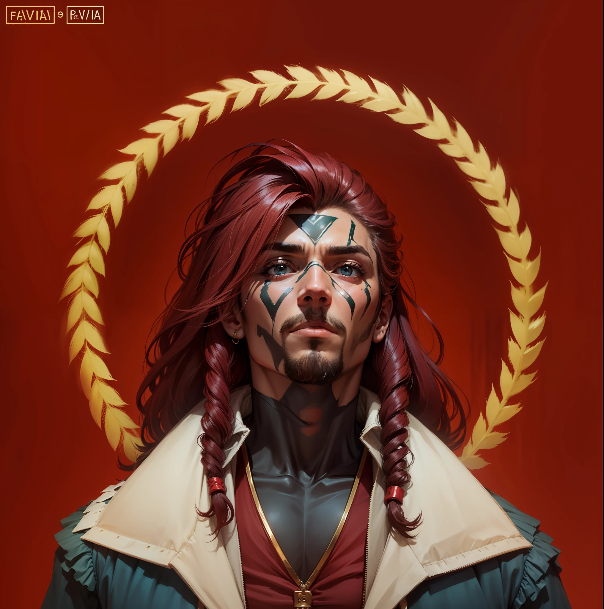 Homem,cabelo vermelho,faixa no olhos,raiva.