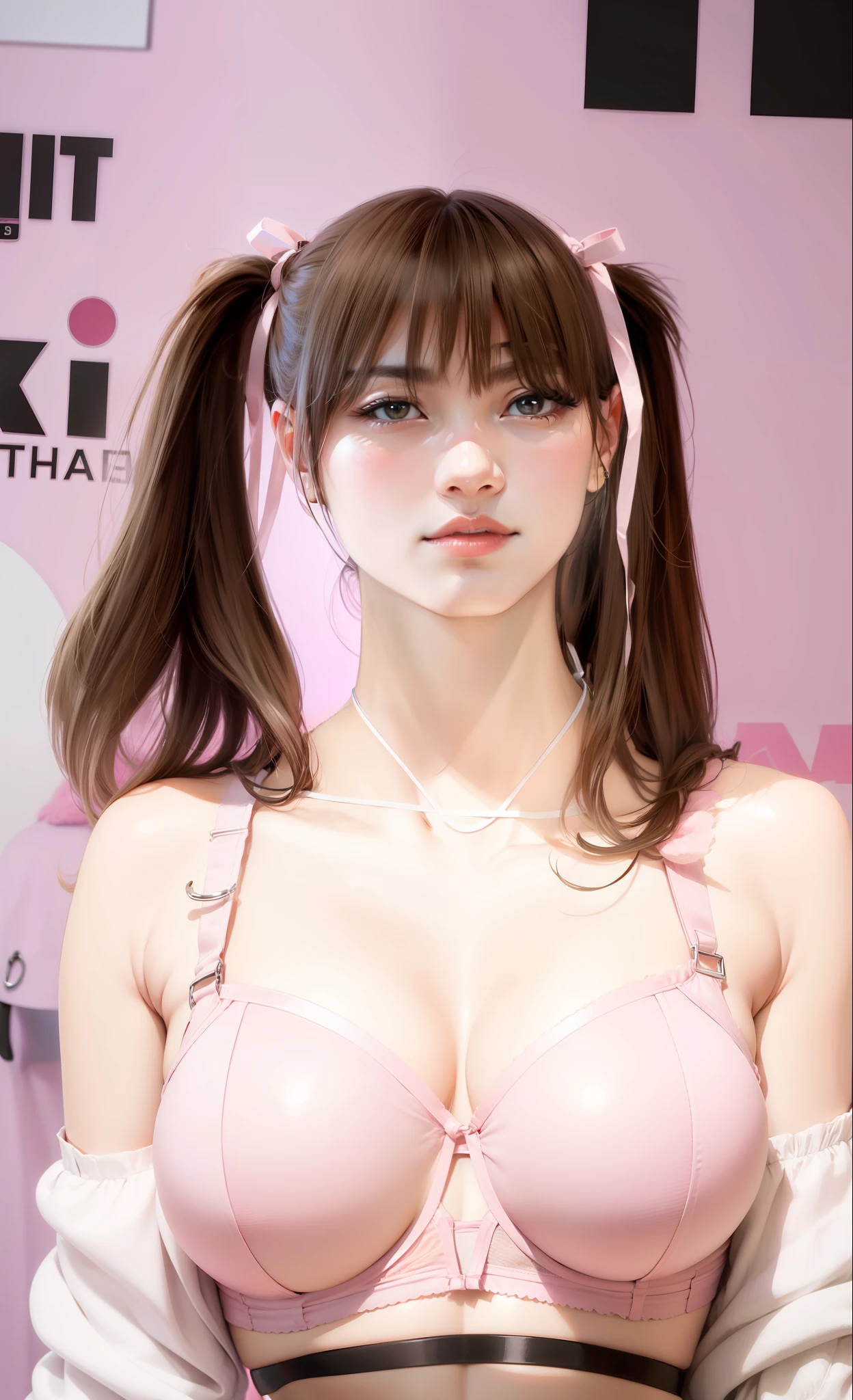 Transparent pink bra middle chest