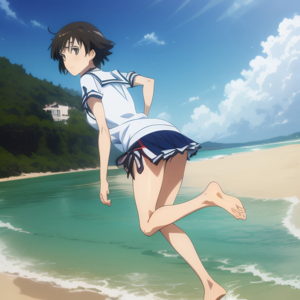 alta qualidade, Ultra Detalhado, Estilo anime, pes bem definidos, copiar a pose,  anime em uma saia e uma camisa branca, molhada, sem roupa interior na praia, kantai collection style, Anime girl walking on water, Estilo Makoto Shinkai, Makoto Shinkai Estilo de Arte, em estilo de makoto shinkai, Estilo Makoto Shinkai, Makoto Shinkai. High detail, Makoto Shinkai e Artgerm, anime full body illustration, cabelo realista molhado, detailed hands, cara ultra detalhada, pele ultra detalhada, Sharp, ultra-detailed eyes