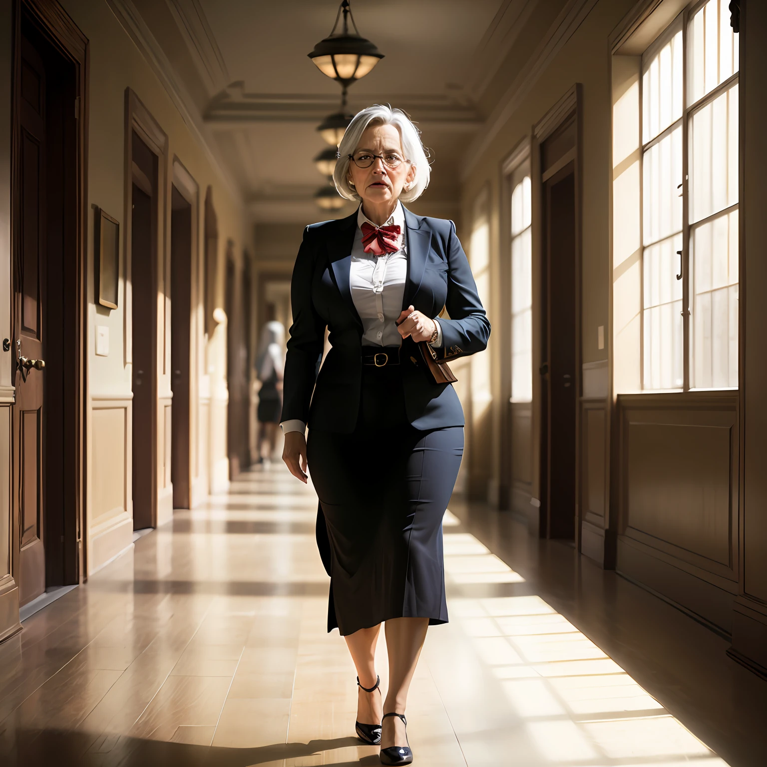 old place old school old school UGLY VERY UGLY OLD TEACHER grumpy and senseless headmistress ULTRAREALISTIC REALISTIC LADY DETAILED IN ORPHANAGE HALLWAY The evil headmistress roamed the halls, spreading his bad temper and disdain wherever he went. --auto