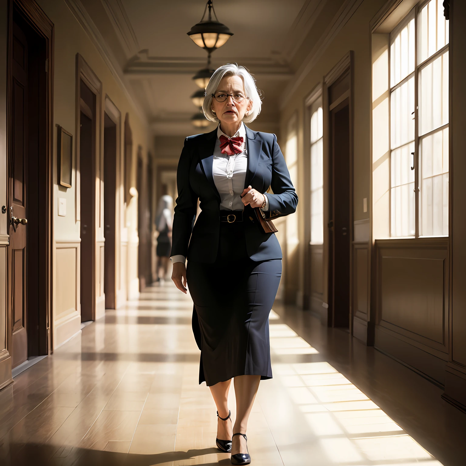 old place old school old school UGLY VERY UGLY OLD TEACHER grumpy and senseless headmistress ULTRAREALISTIC REALISTIC LADY DETAILED IN ORPHANAGE HALLWAY The evil headmistress roamed the halls, spreading his bad temper and disdain wherever he went. --auto