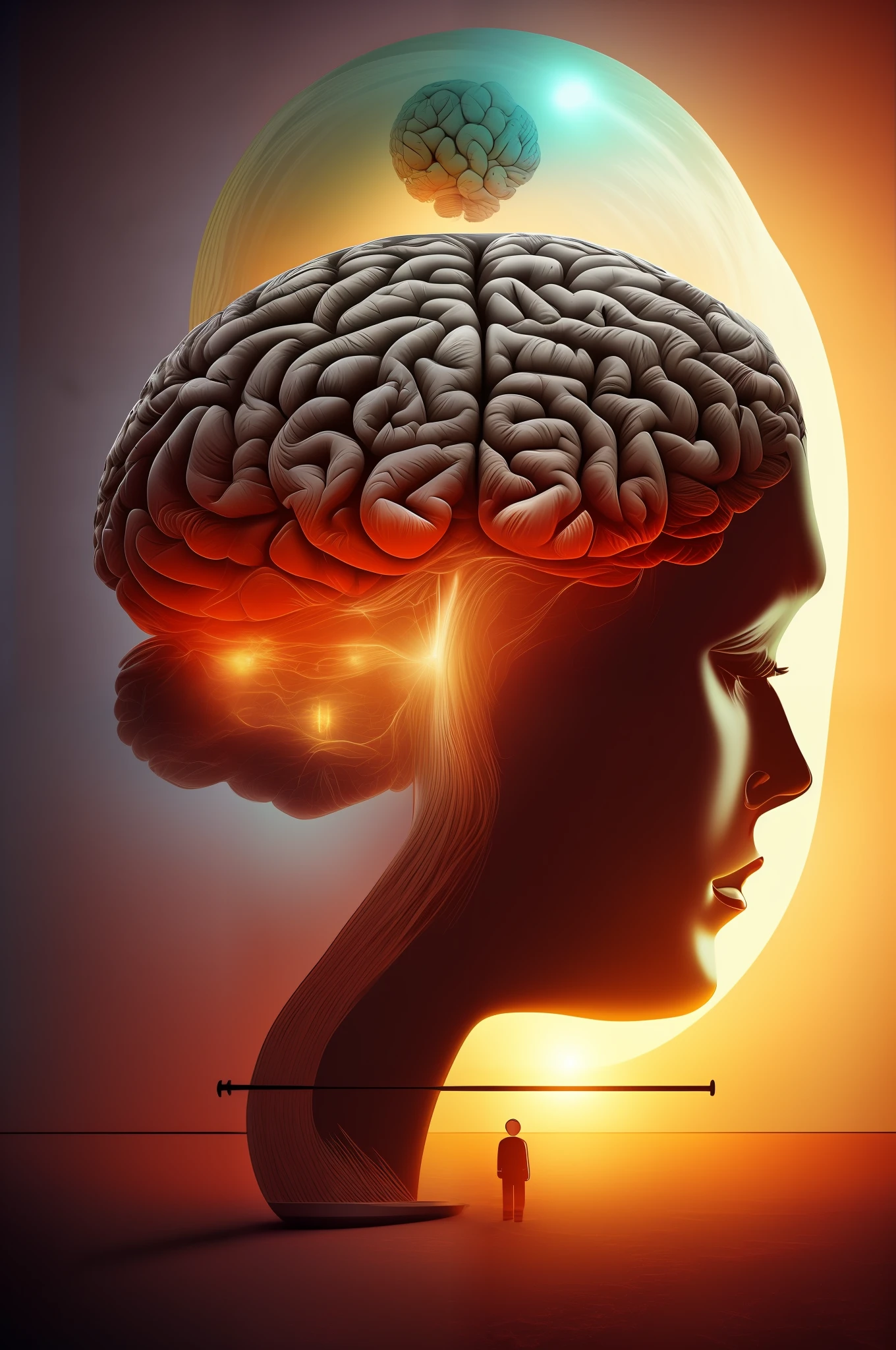 a ladder inside a human brain, estilo raio x, Human head, fundo escuro, siderál space
