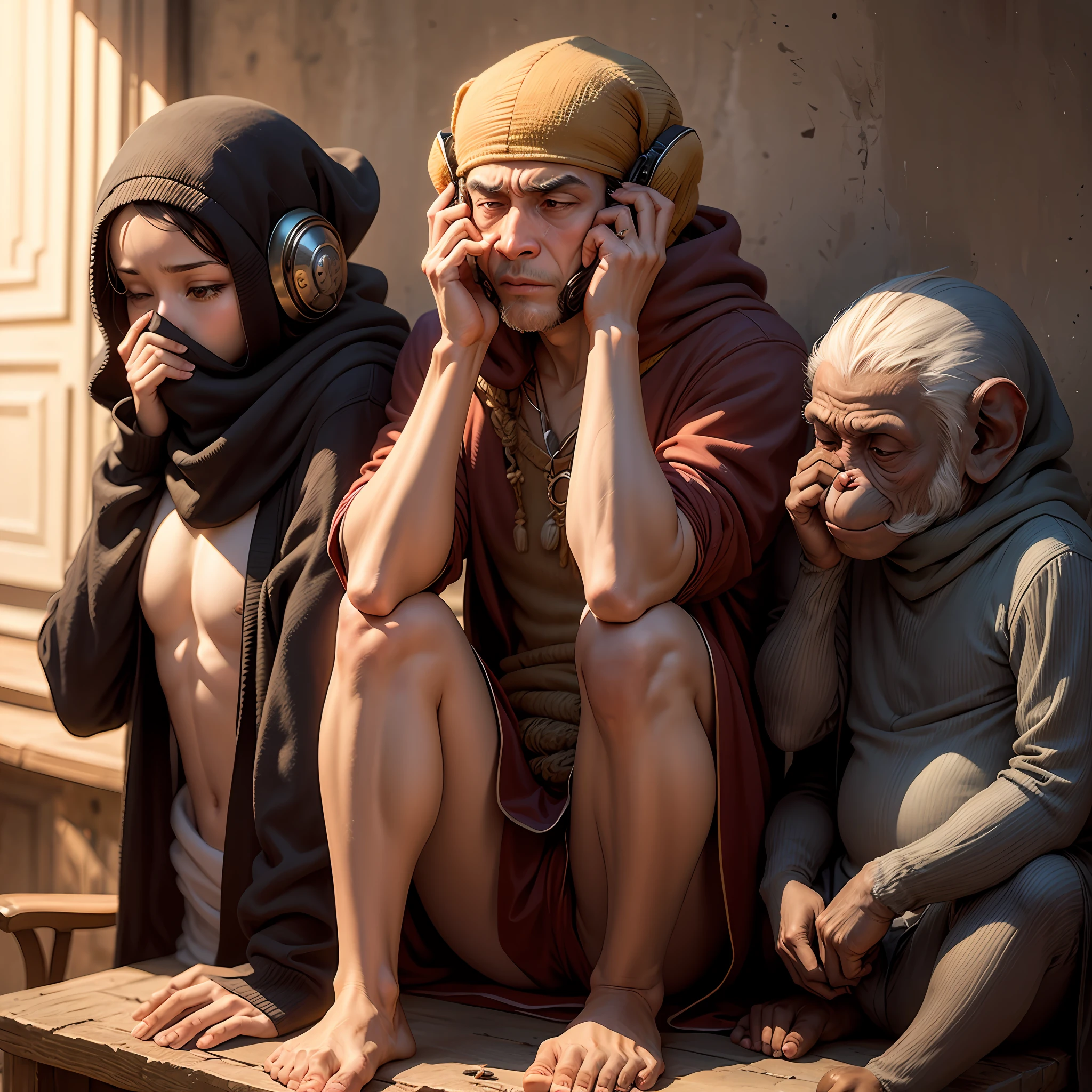 Three monkeys,One covers the ears,One covers his mouth,One covers his eyes --auto