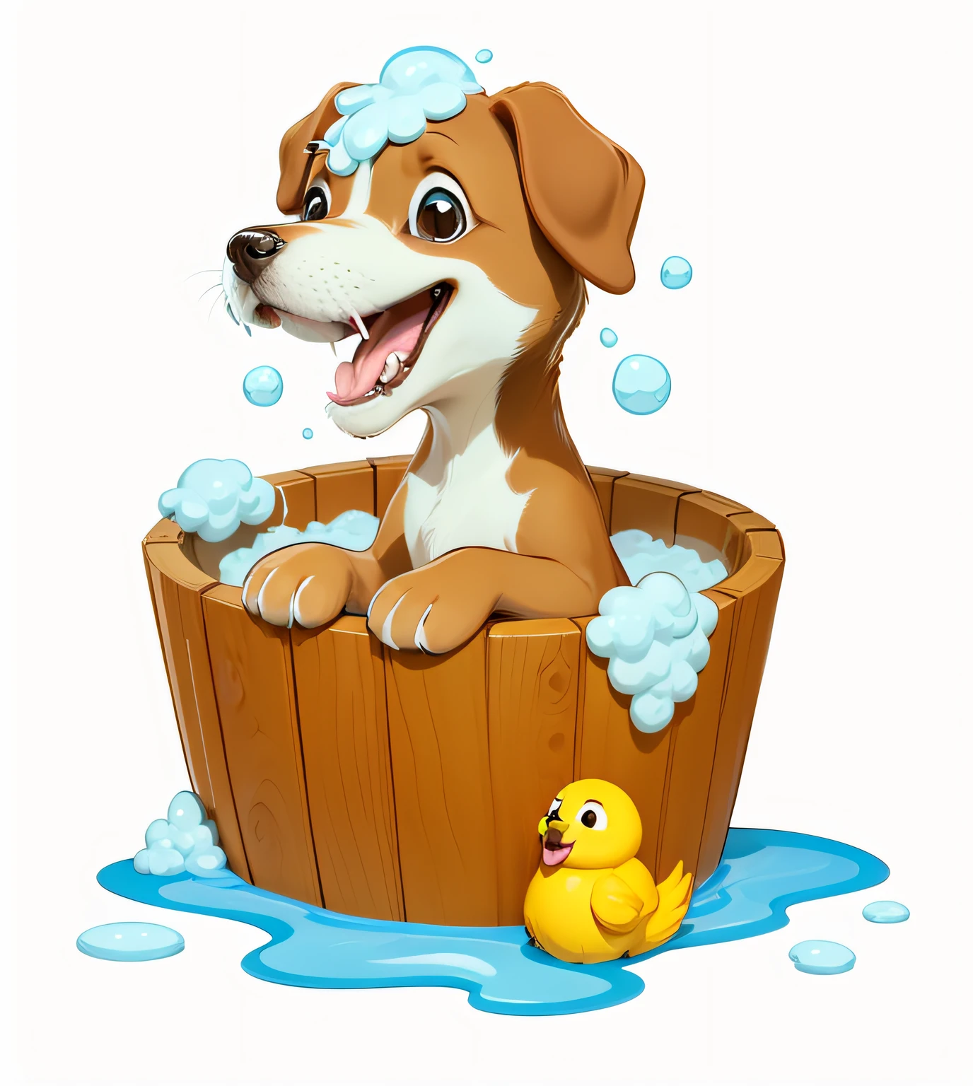filhotinho de cachorro tomando banho, fofinho, olhos e bocas bem definidos, cachorrinho alegre, sorrindo e feliz --auto