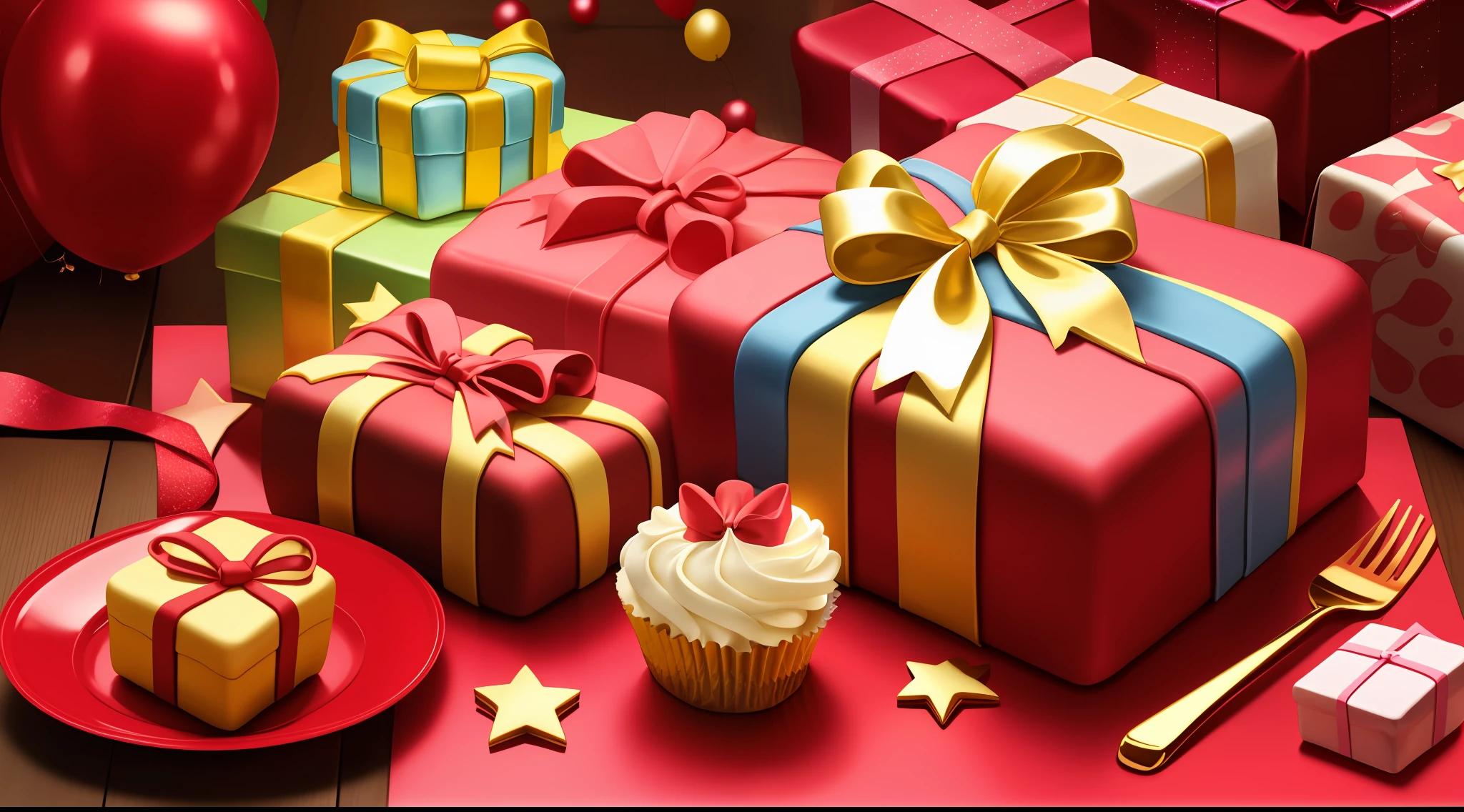 Images of gifts and birthday cake