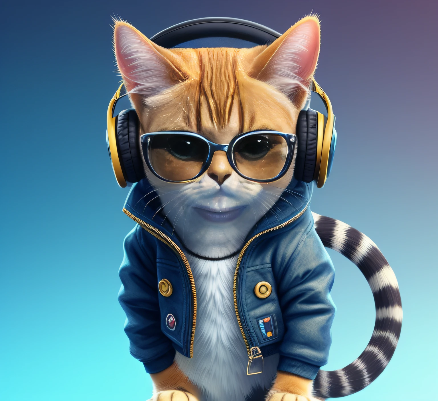 um close up de um gato usando fones de ouvido e uma jaqueta, arte digital bonito, adorable digital painting, arte digital detalhada bonito, olhando heckin legal e elegante, gato cyberpunk, gato anime, usando fones de ouvido de gato, artista peludo, papel de parede de alta qualidade, awesome cat, retrato de alta qualidade, design do gato, Cybercat, arte fofa, Beeple e Jeremias Ketner
