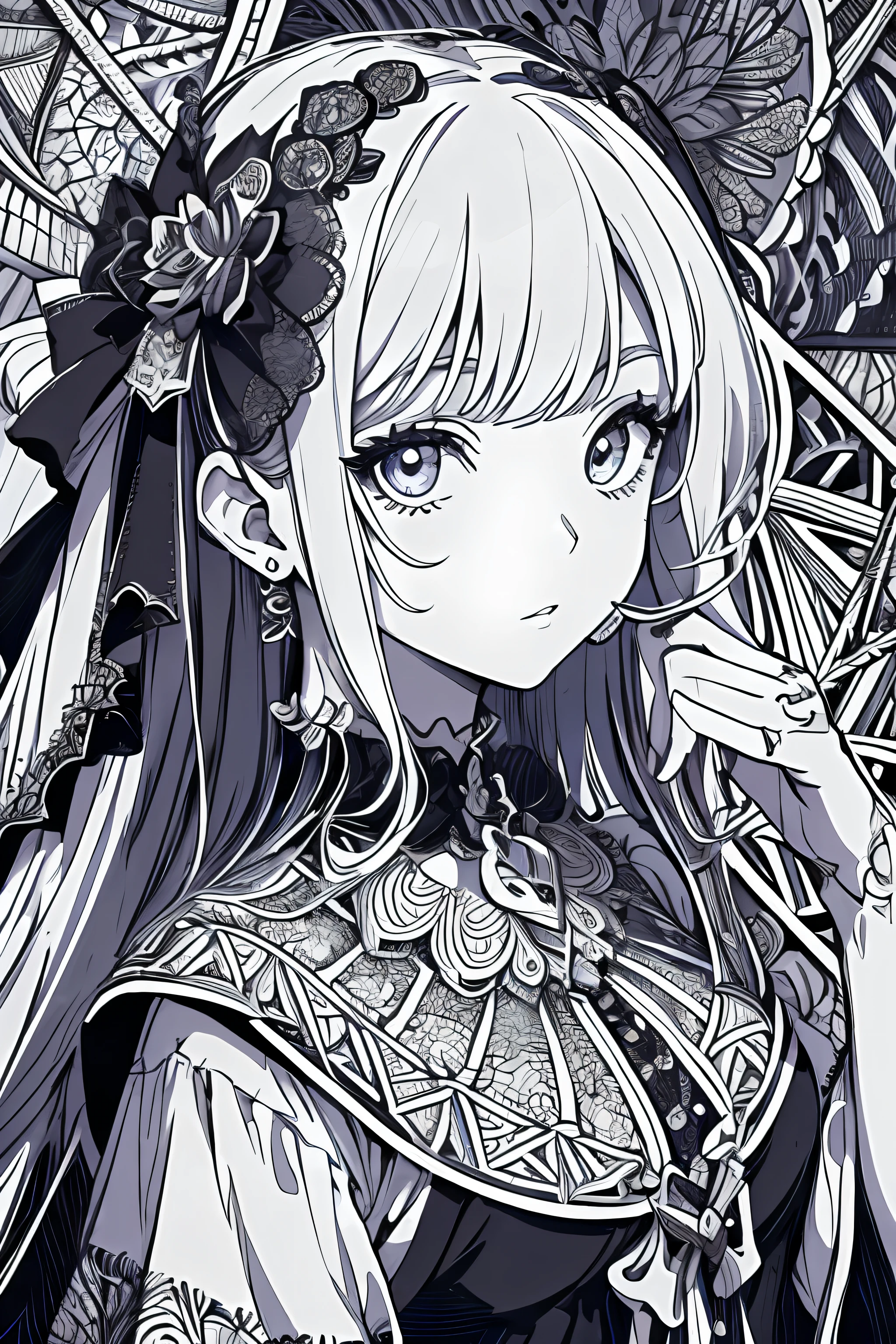 (Ultra detailed backgrounds、Detailed background)、absurdress、Hi-Res、Ultra Verbose、extremely detaild、1girls、(Gothic pattern:1.3)、(Zentangle:1.2)、(Geometry:1.2)、(colorfully)、