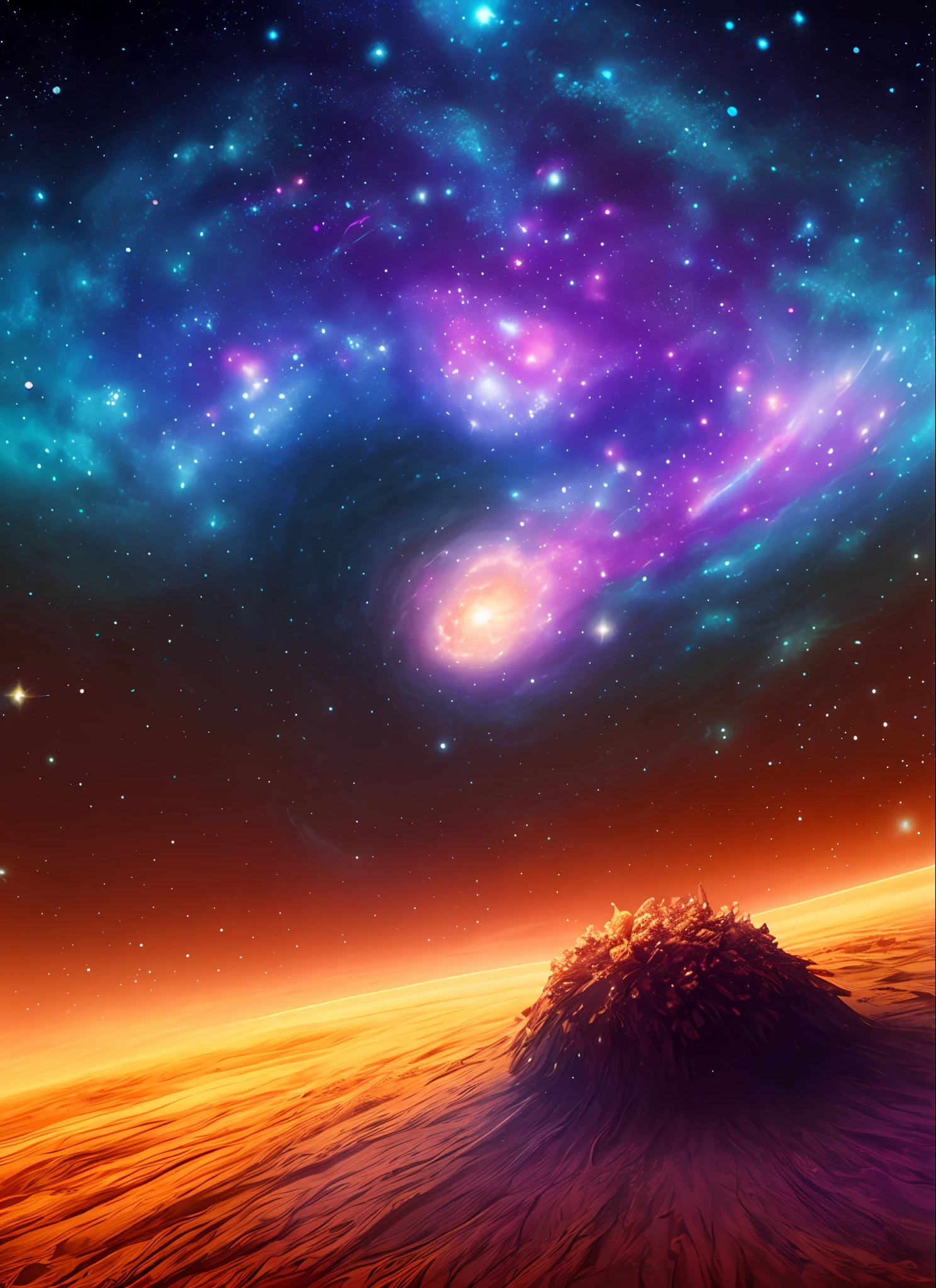 infinite galaxies, buracos negros perigosos, Super Novas explodindo, estrelas flutuantes, Endless staircases, nebulosas estreladas, disturbing cinematic atmosphere, modo escuro negativo, atmosfera matricial, spinning digital code with Cloudstorm van Gogh