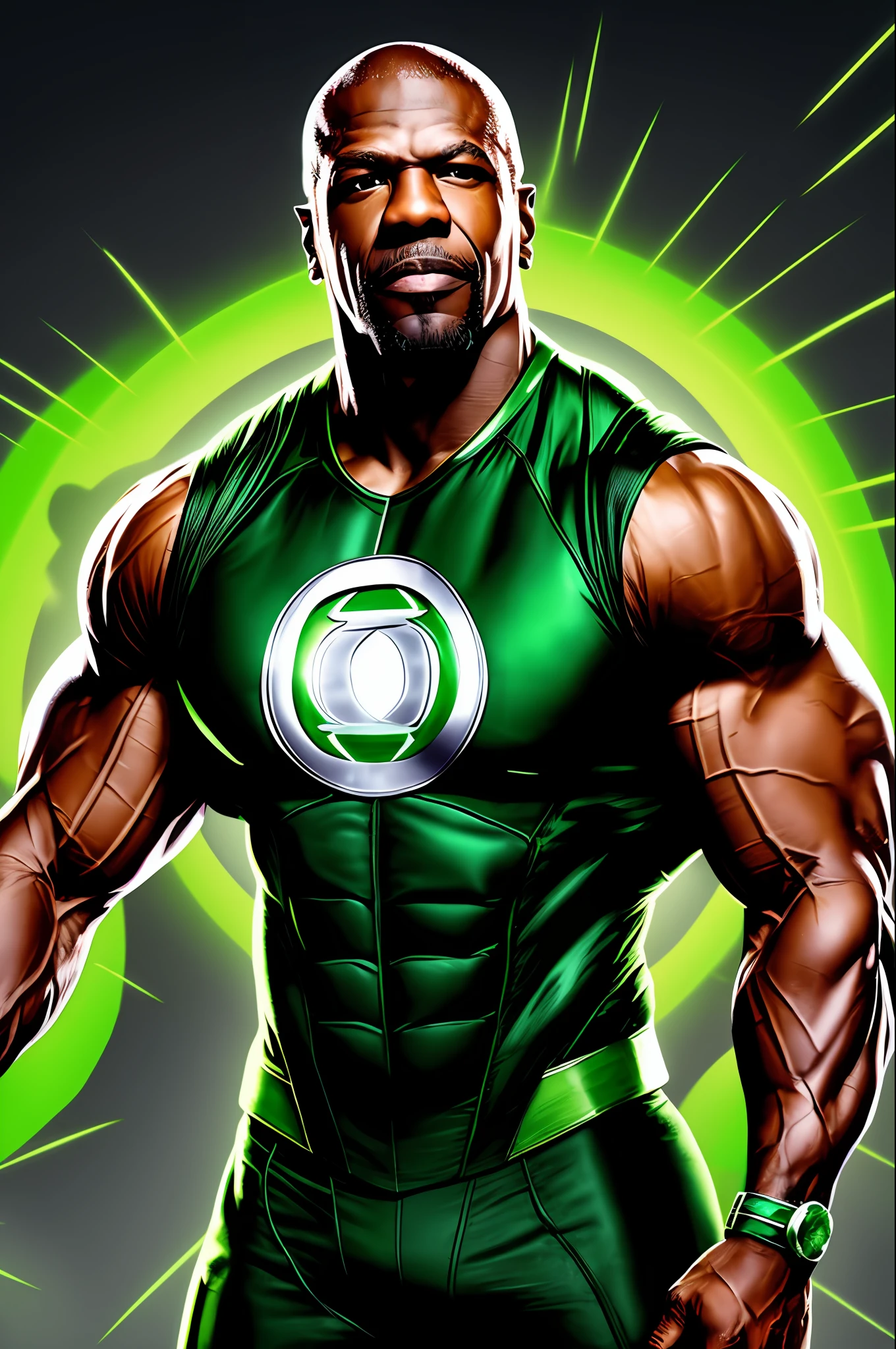 /imagine prompt: Terry Crews dressed in the Green Lantern costume portrayed through digital illustration with a vibrant and dynamic