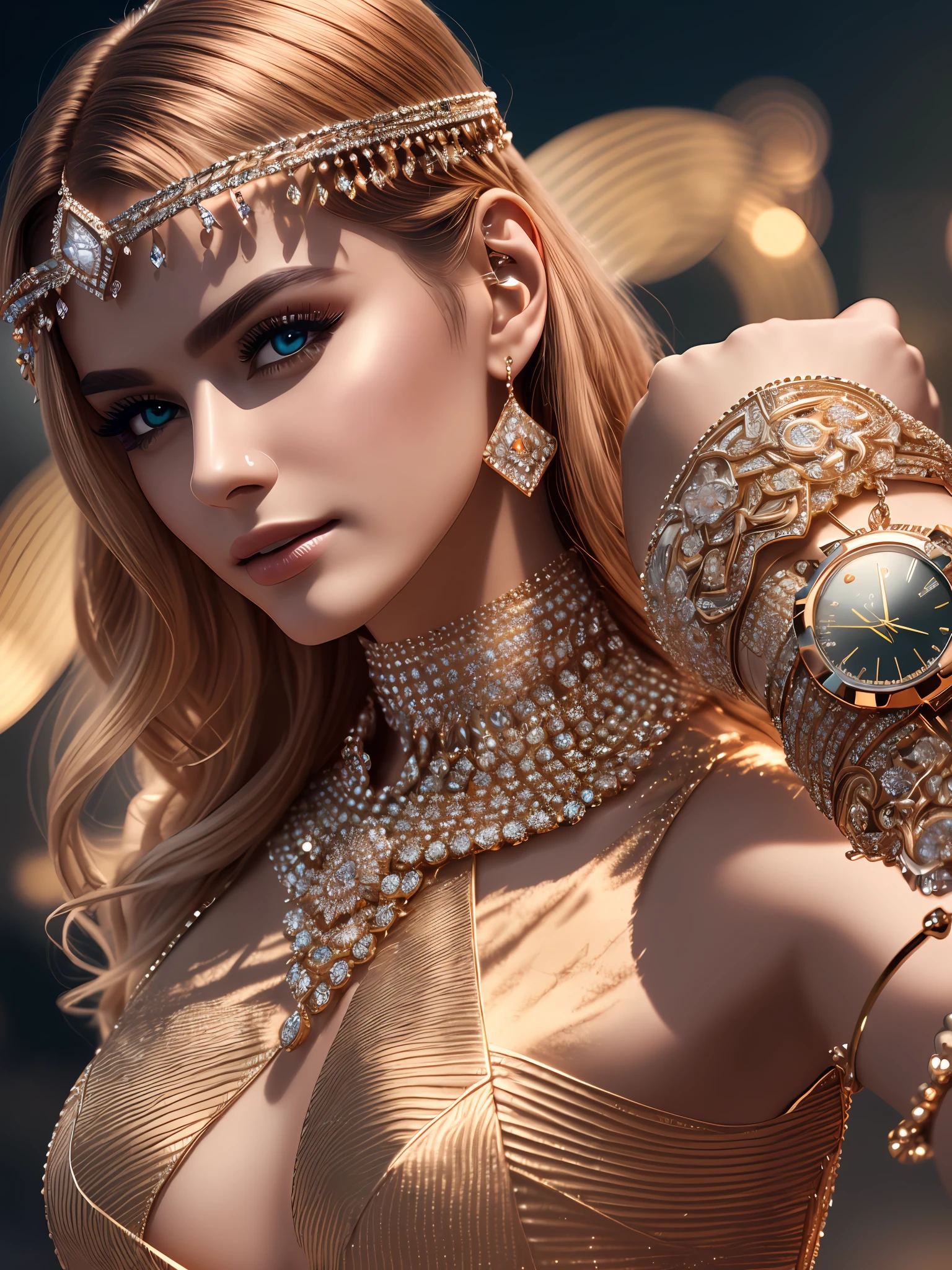 watch, brand Poedagar, model Shining diamond, woman, high quality, cinematic, 4k image with cyber background --auto --s2