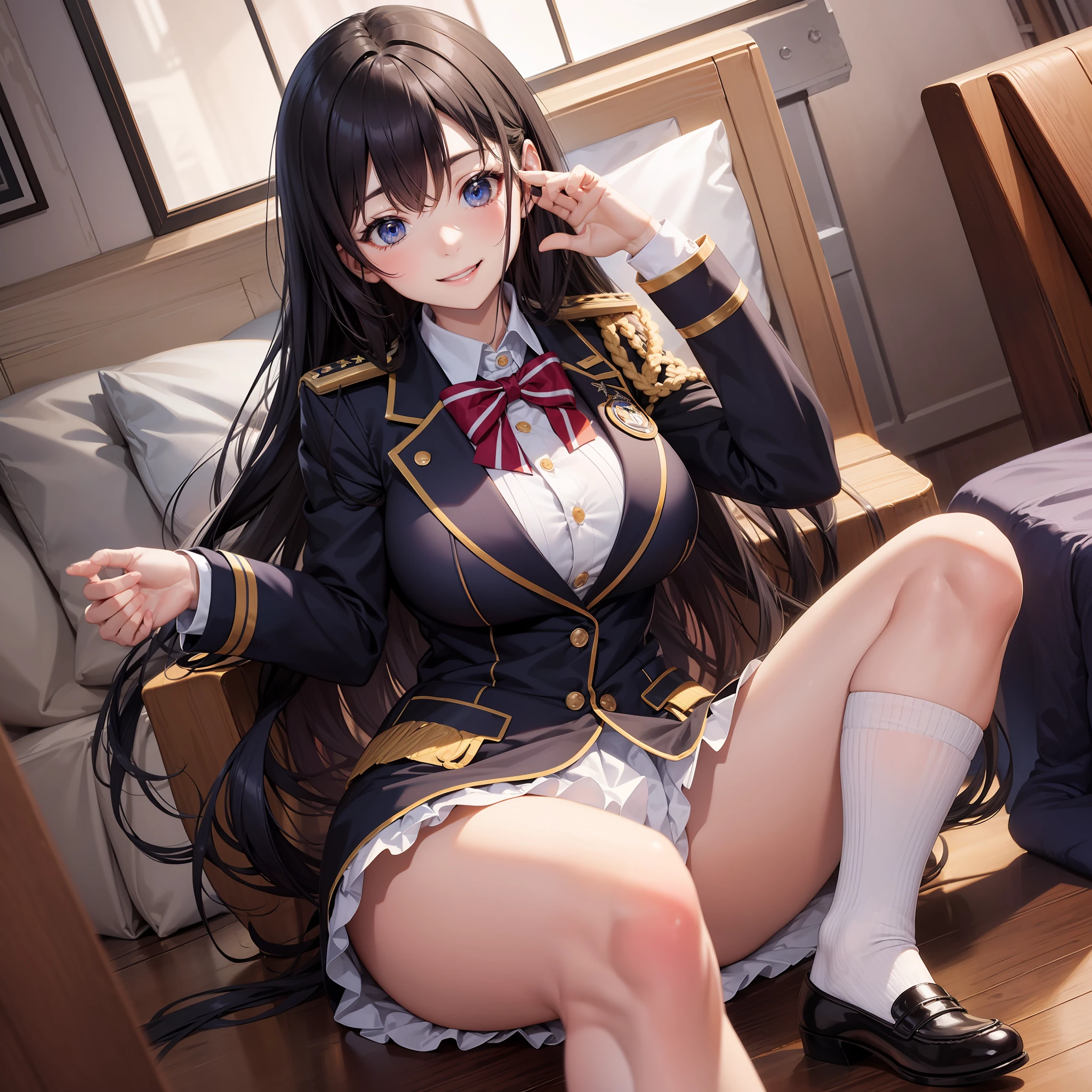 beautyful girl a beautifulchi girl smile on face Long Hair Uniform blazers beste Quality A masterpie ultra-highres Giant tits Loose Socks
