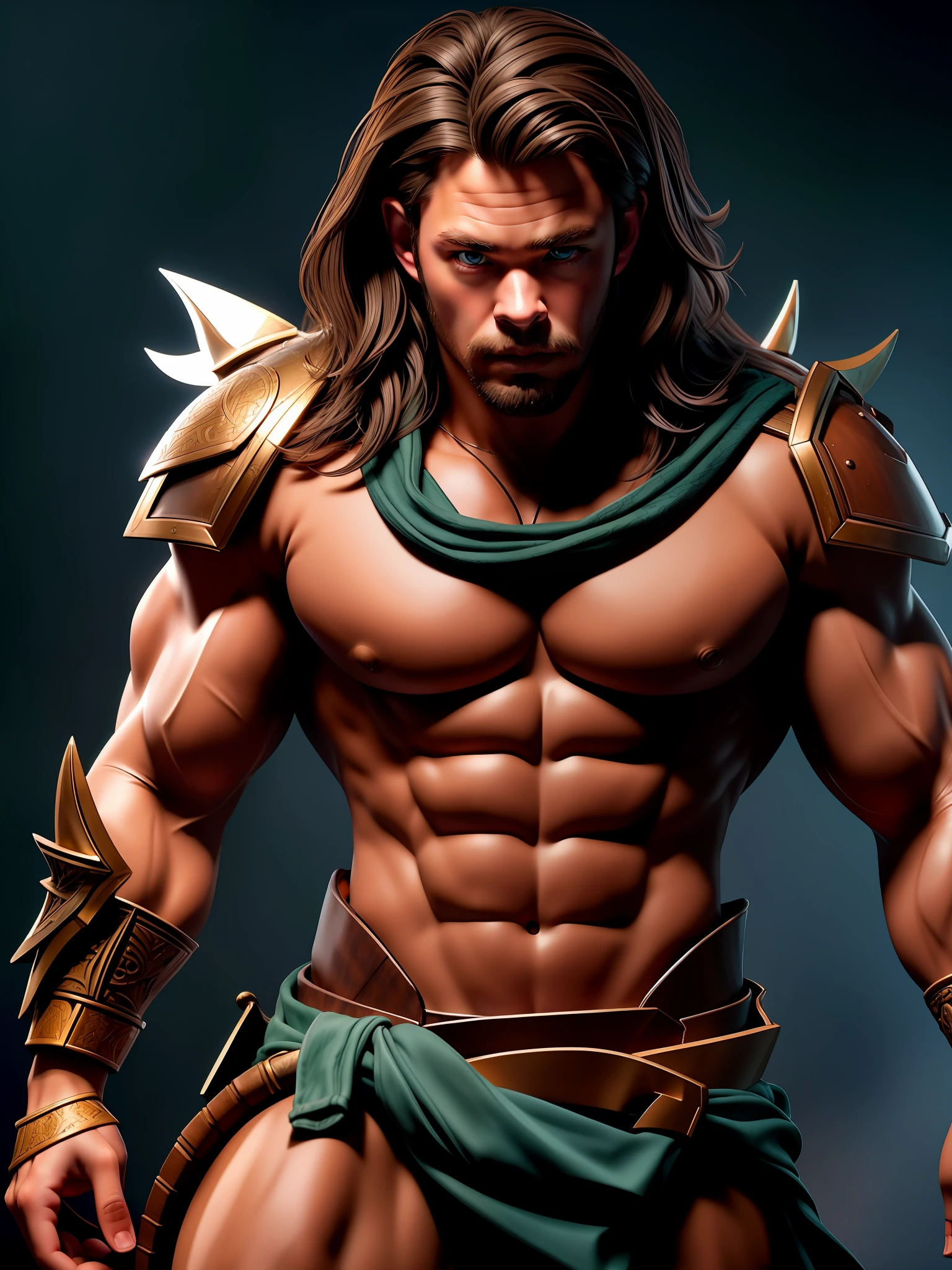 Chris Hemsworth as a barbarian from dungeons and dragons, lean muscles, DnD, in the style of realistic and hyper-detailed renderings,dungeons and dragons, 8k, detailed eyes, perfect eyes, epic , dramatic , fantastical, full body , intricate design and details, dramatic lighting, hyperrealism, photorealistic, cinematic, 8k, detailed face, Dramatic photo,epic photo, whole body,barbarian