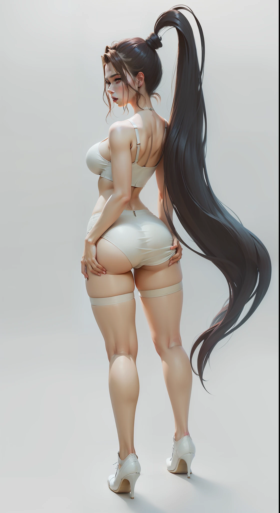 photo of (Scarlet johansson), RAW, beautiful woman, (long brown, wavy hair), sexy figure, (big ass:1.3), (masterpiece) (perfect proportion)(realistic photo)(best quality) (detailed) (8k) (HDR) (wallpaper) (cinematic lighting) (sharp focus) (intricate) aerith Gainsborough, pink dress, red denim crop jacket