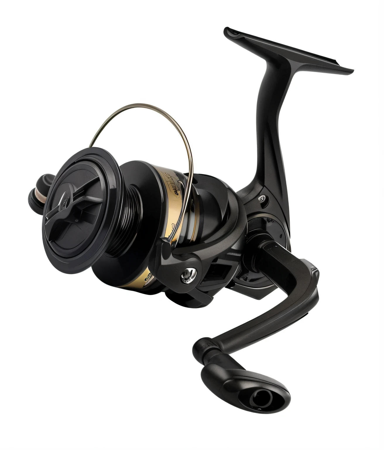 a close up of a spinning reel on a white background, features, a wide full shot, in a medium full shot, high - res, high-resolution, high quality product photo, high detail product photo, full - shot, full-shot, full image, high resolution product photo, XF IQ4, XF IQ 4, fishing, full-shot ( fs )
